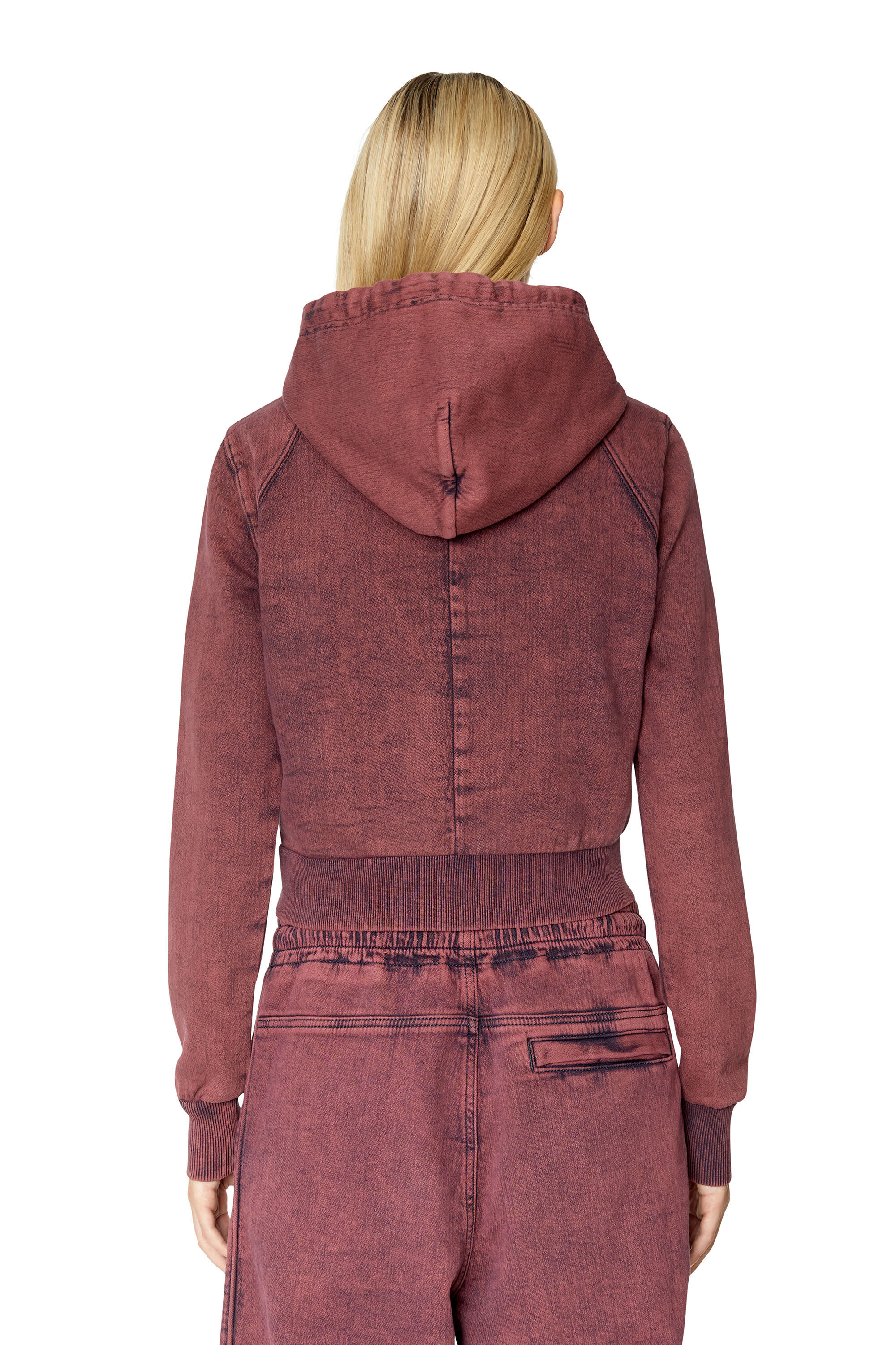 Diesel - D-ANGY TRACK DENIM HOODIE, Sweat-shirt à capuche cropped surteint en Track Denim Femme in Rouge - 4