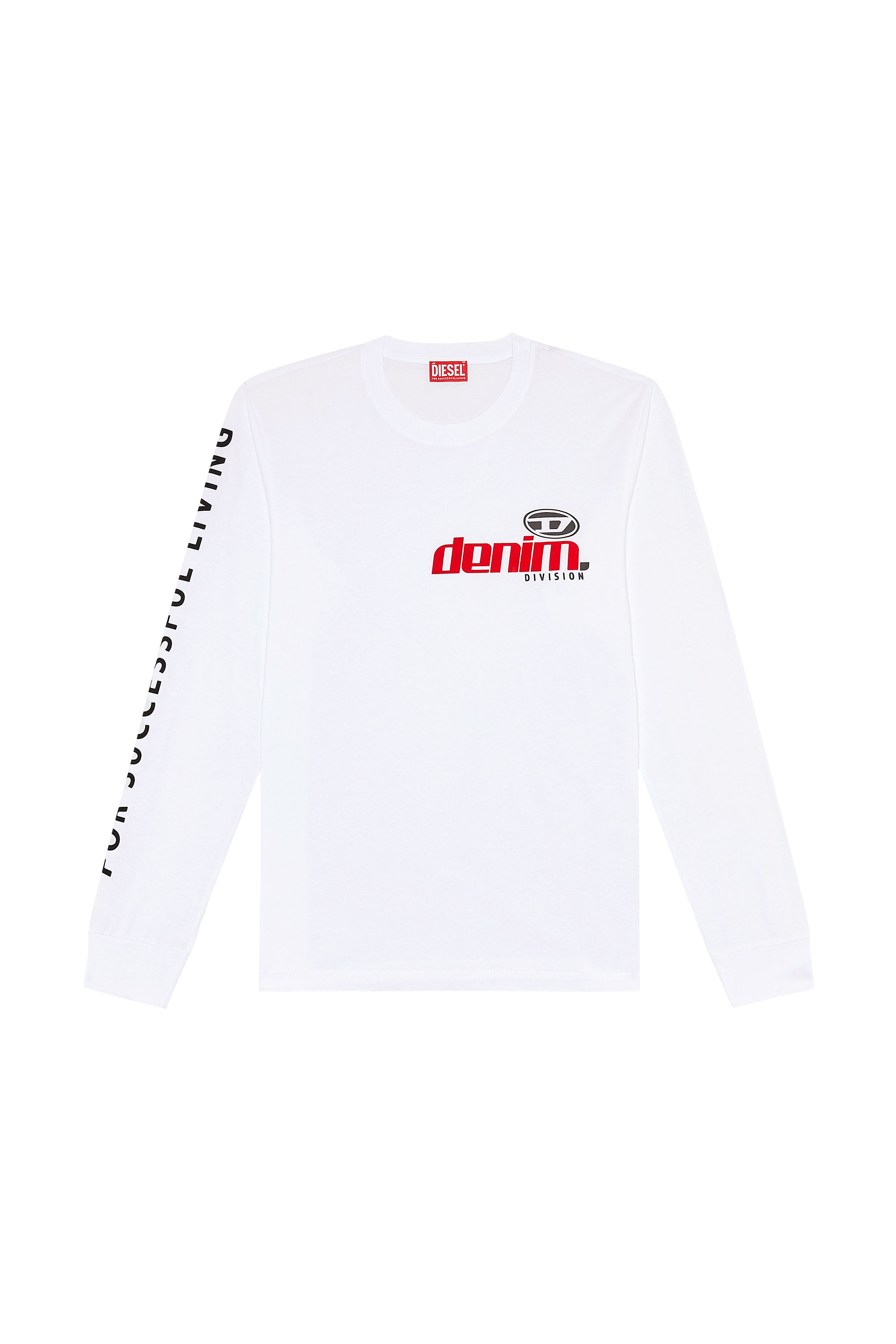 Diesel - T-JUST-LS-L5, Male's Long-sleeve T-shirt with flocked prints in White - 2