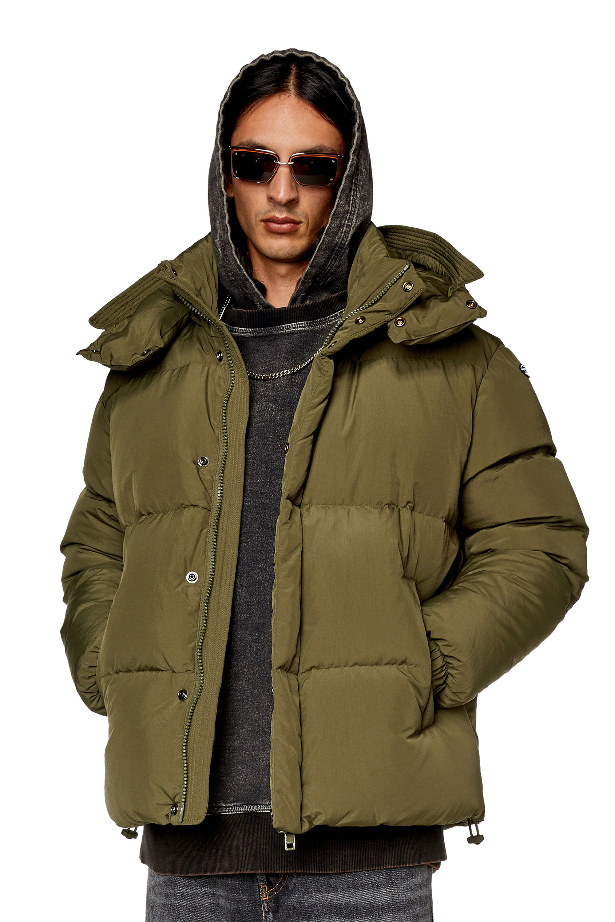 Diesel - W-ROLFYS, Male's Down jacket in recycled nylon taslan in Olive Green - 3