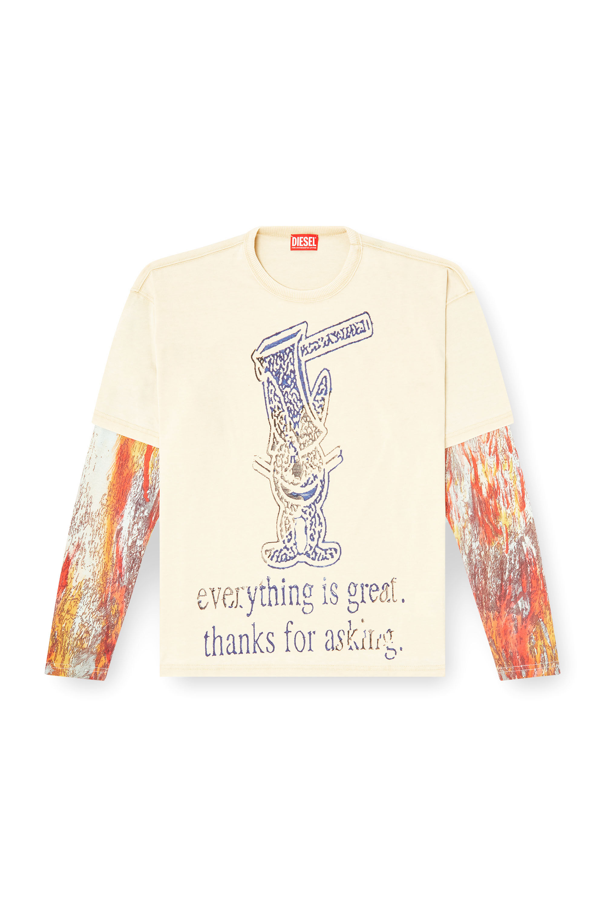 Men's Long-sleeve T-shirt with layered effect | Beige | Diesel