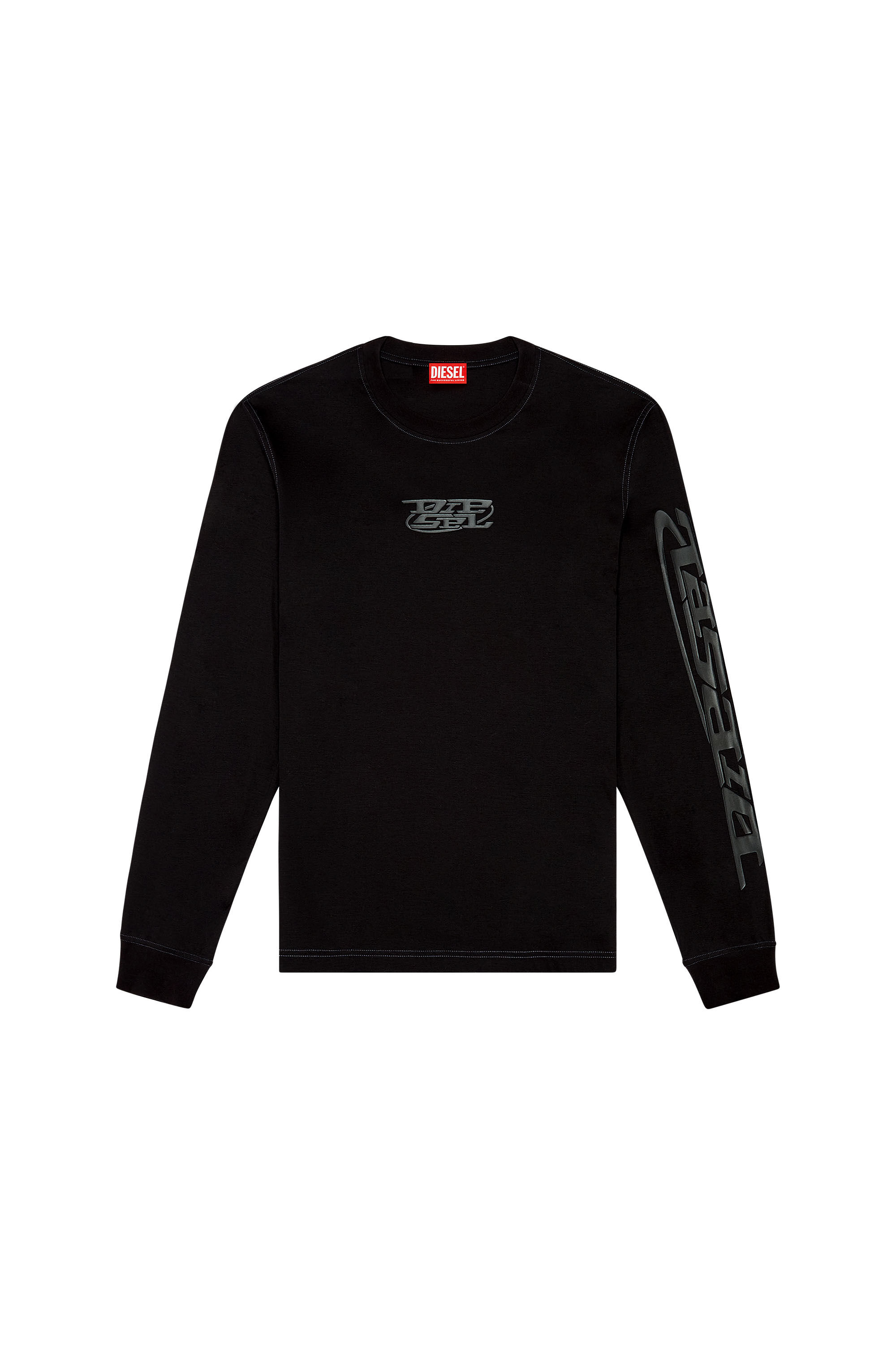 Diesel - T-MUST-LS-SLITS-N, T-shirt à manches longues avec imprimés à haute densité Homme in Noir - 2