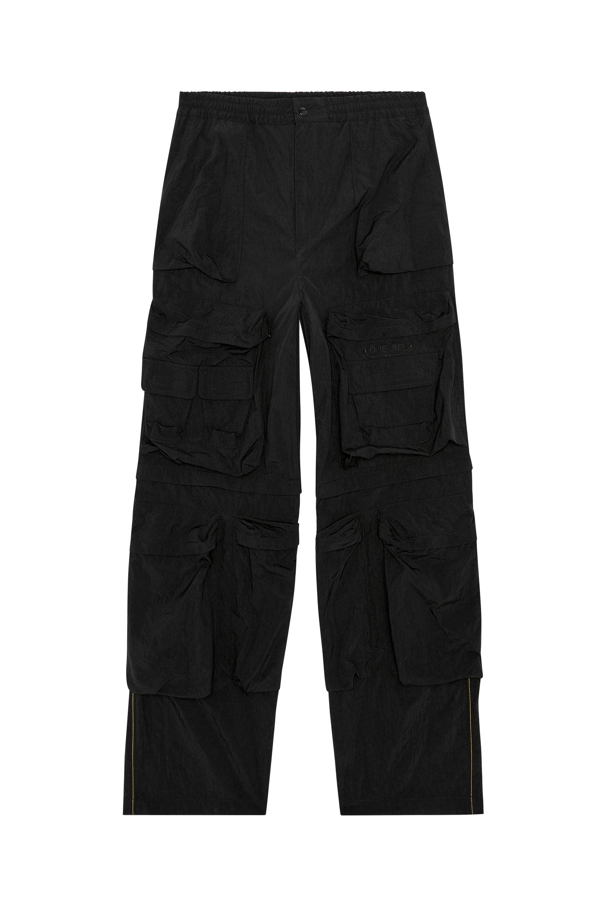 Diesel - P-STAIND, Male's Cargo pants in wrinkled nylon canvas in Black - 2