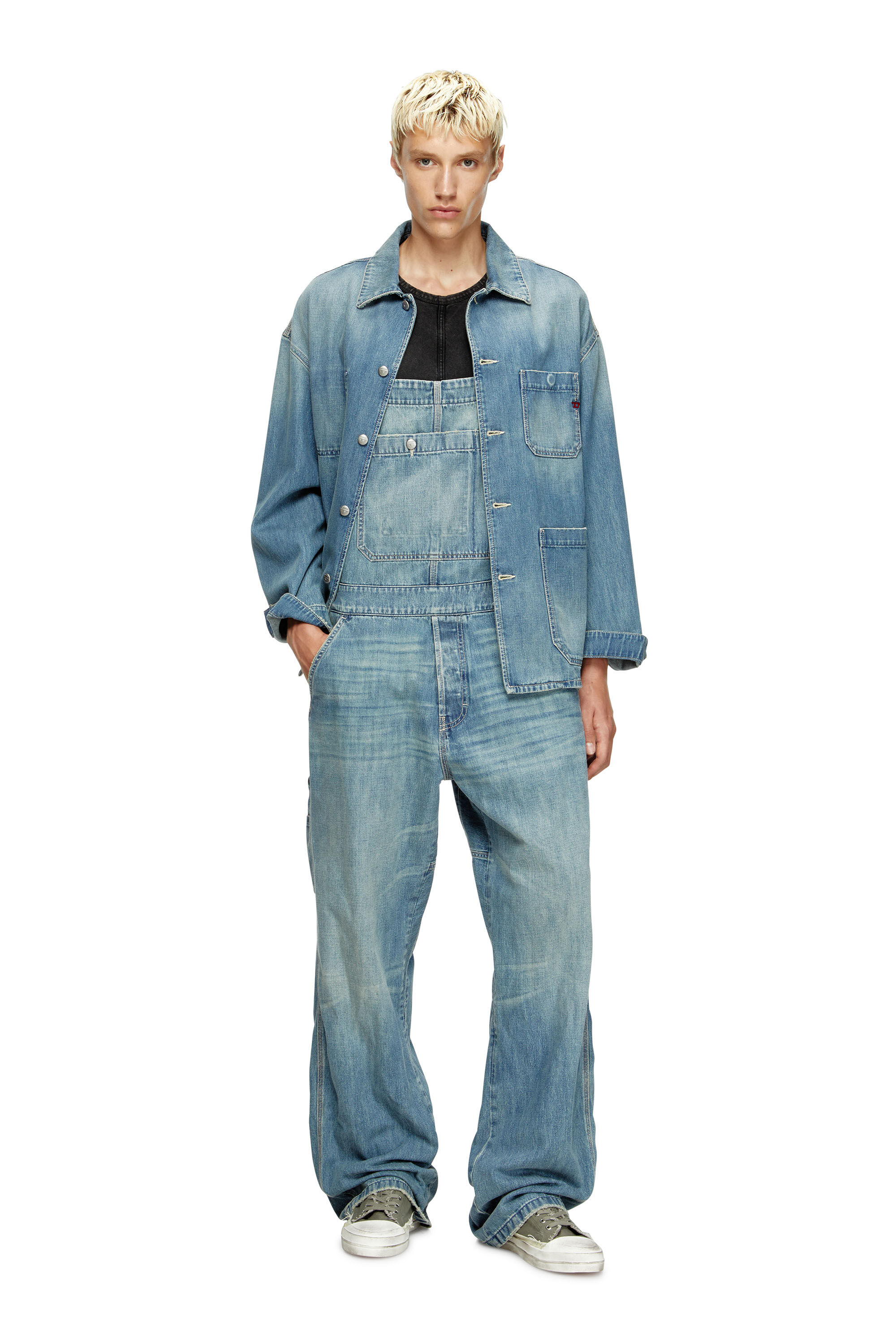 Diesel - D-FRAMU-U, Unisex's Utility-style denim dungarees in Light Blue - 1