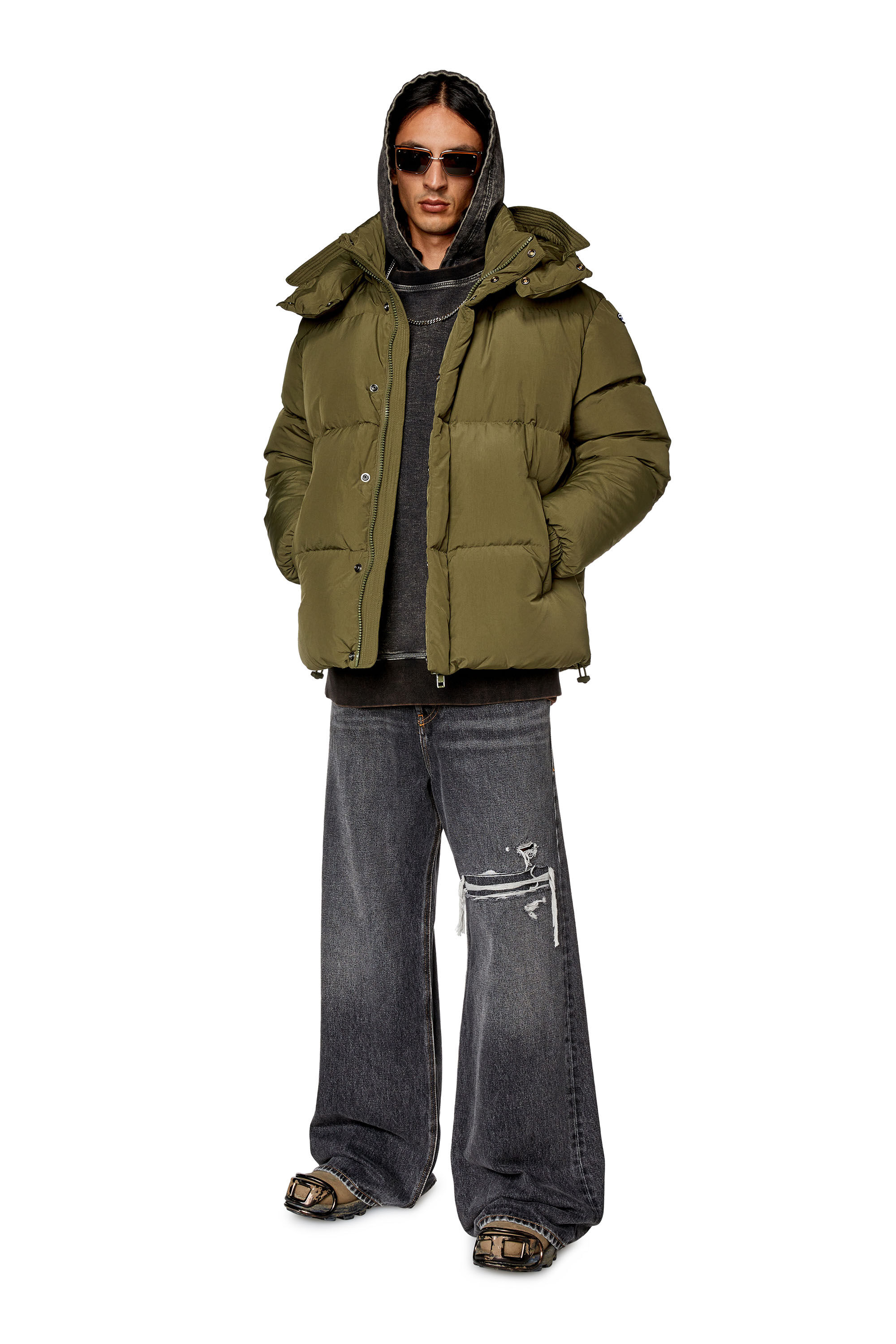 Diesel - W-ROLFYS, Male's Down jacket in recycled nylon taslan in Olive Green - 1