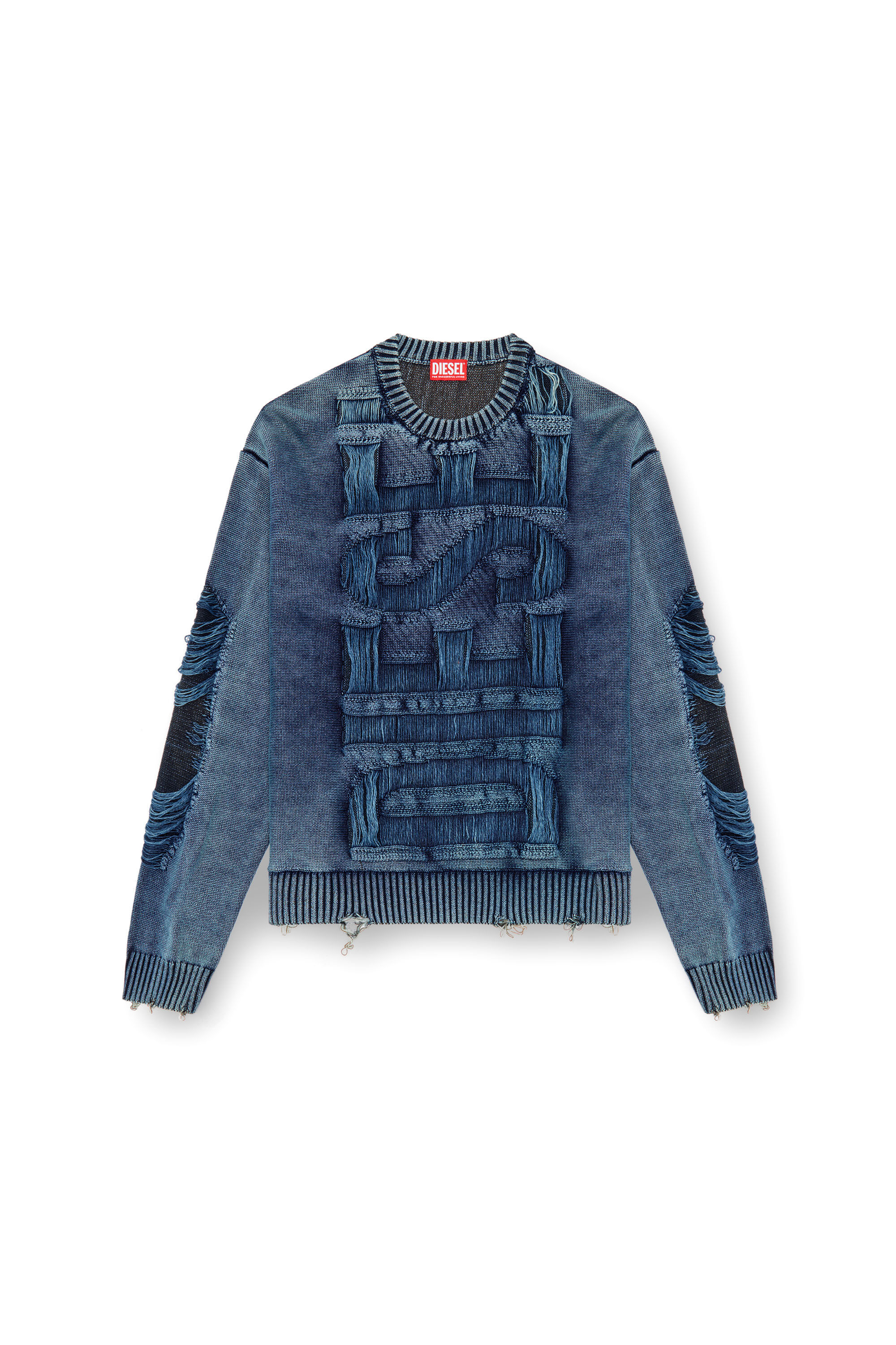 Diesel - K-ROTTISSIMO, Pull destroy avec logo à fil flottant Homme in Bleu - 2