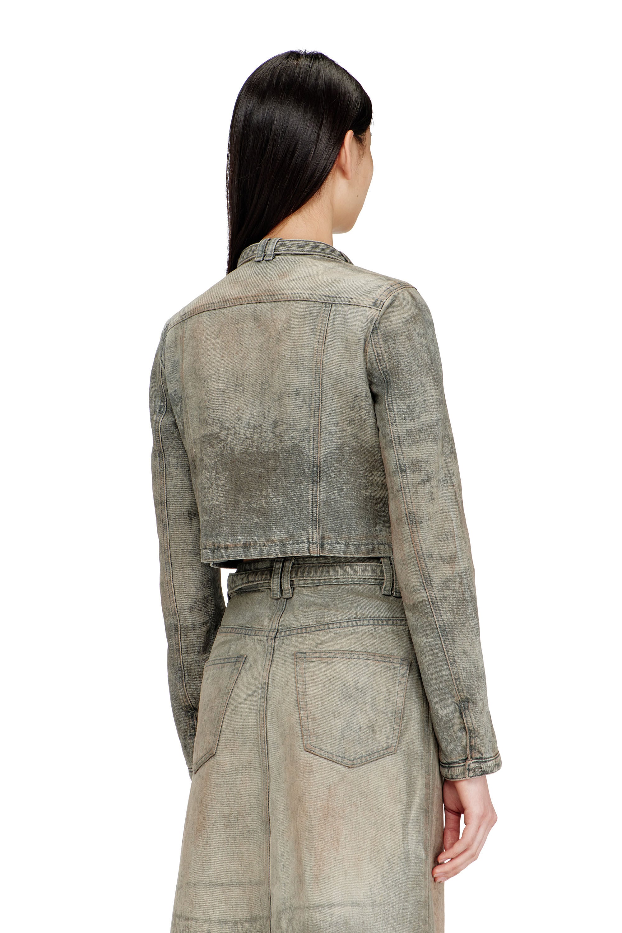Women's Cropped jacket in cotton-hemp satin denim | Grey | Diesel