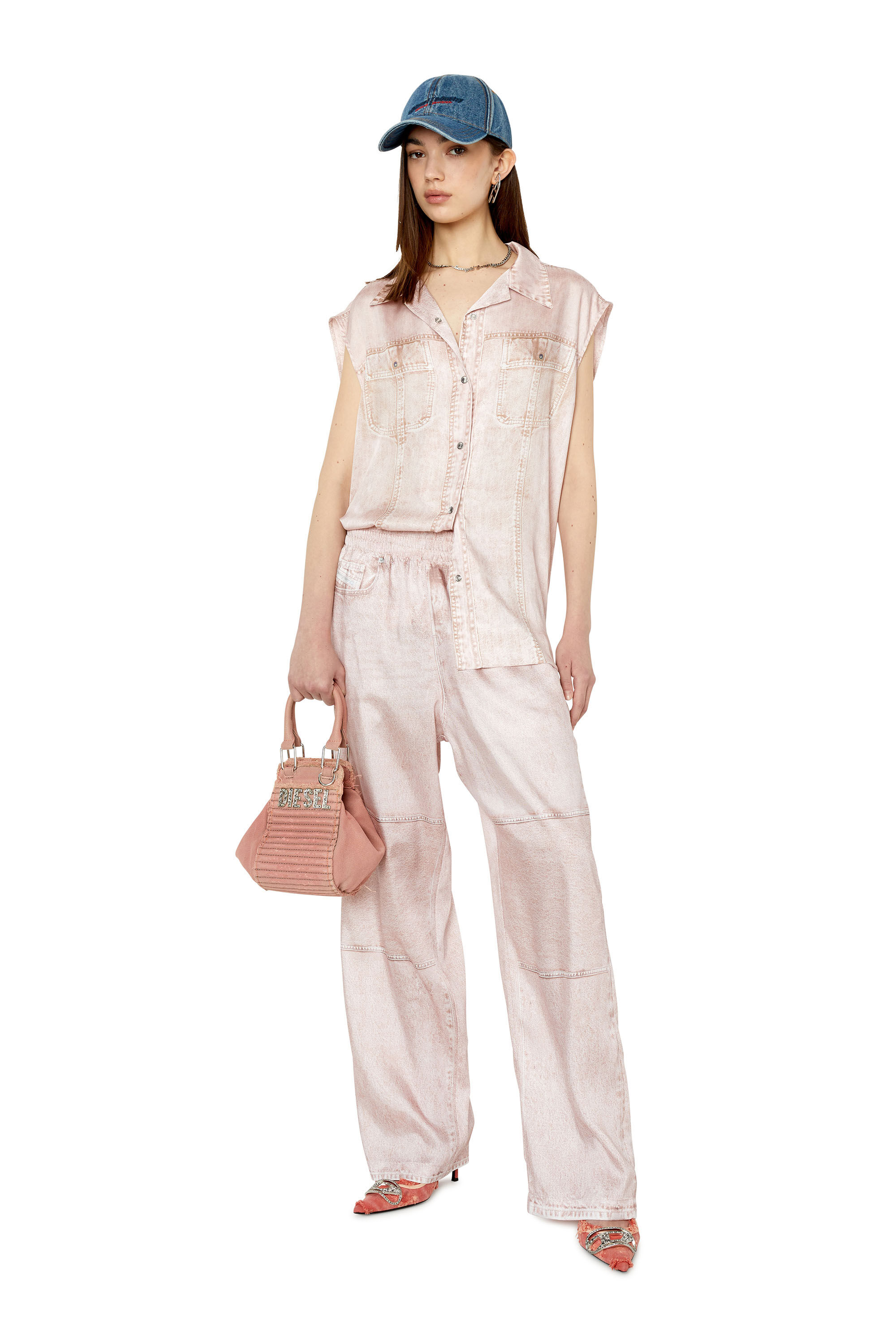 Diesel - C-MOHJA, Female's Sleeveless shirt with trompe l'oeil print in Pink - 1