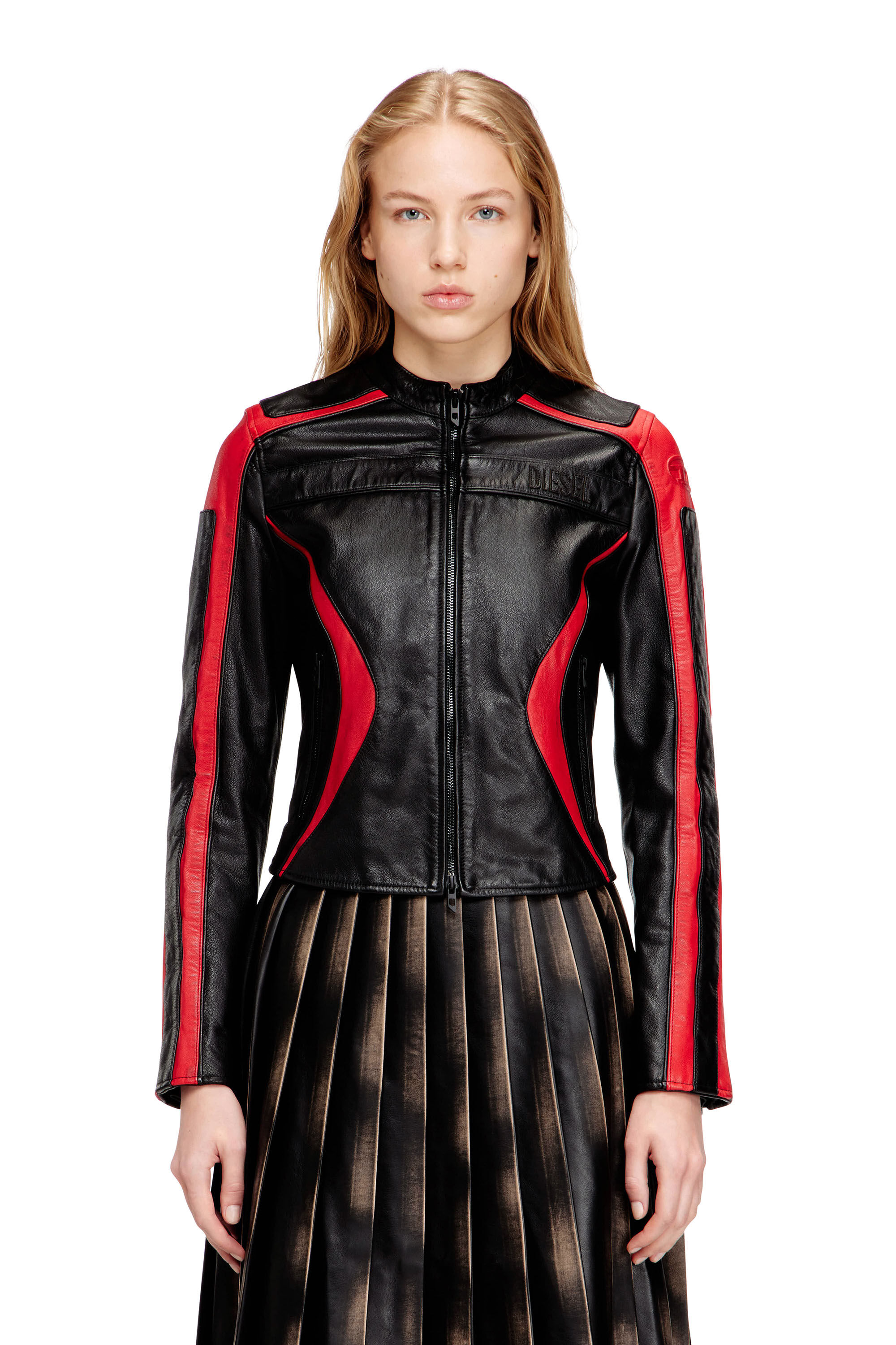 美品124,200円】 DIESEL JACKET レザー Women's Biker jacket in colour-block leather | Multicolor | Diesel