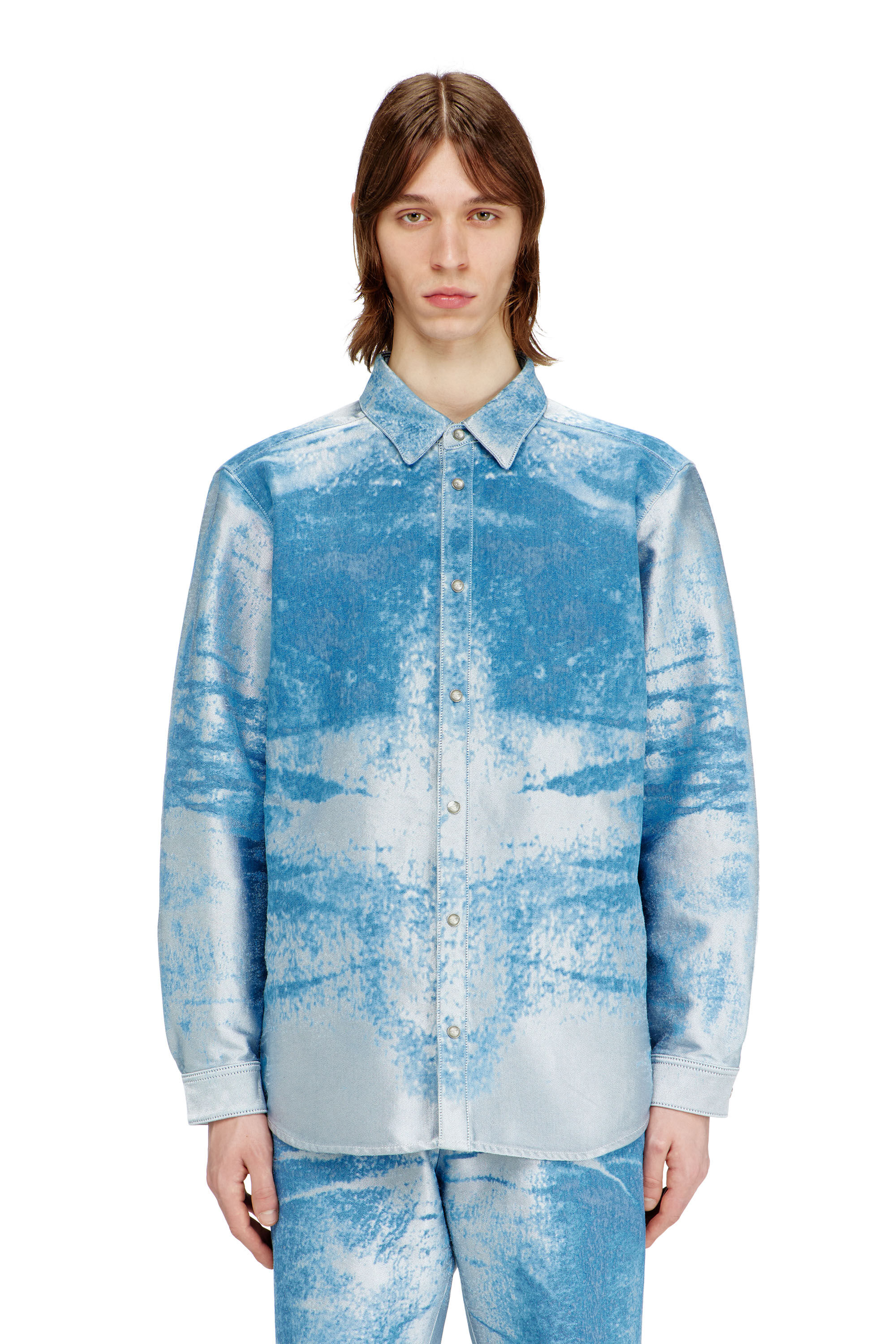 Diesel - D-KELMAR-FSI, Man's Shirt in coloured satin denim in Light Blue - 3