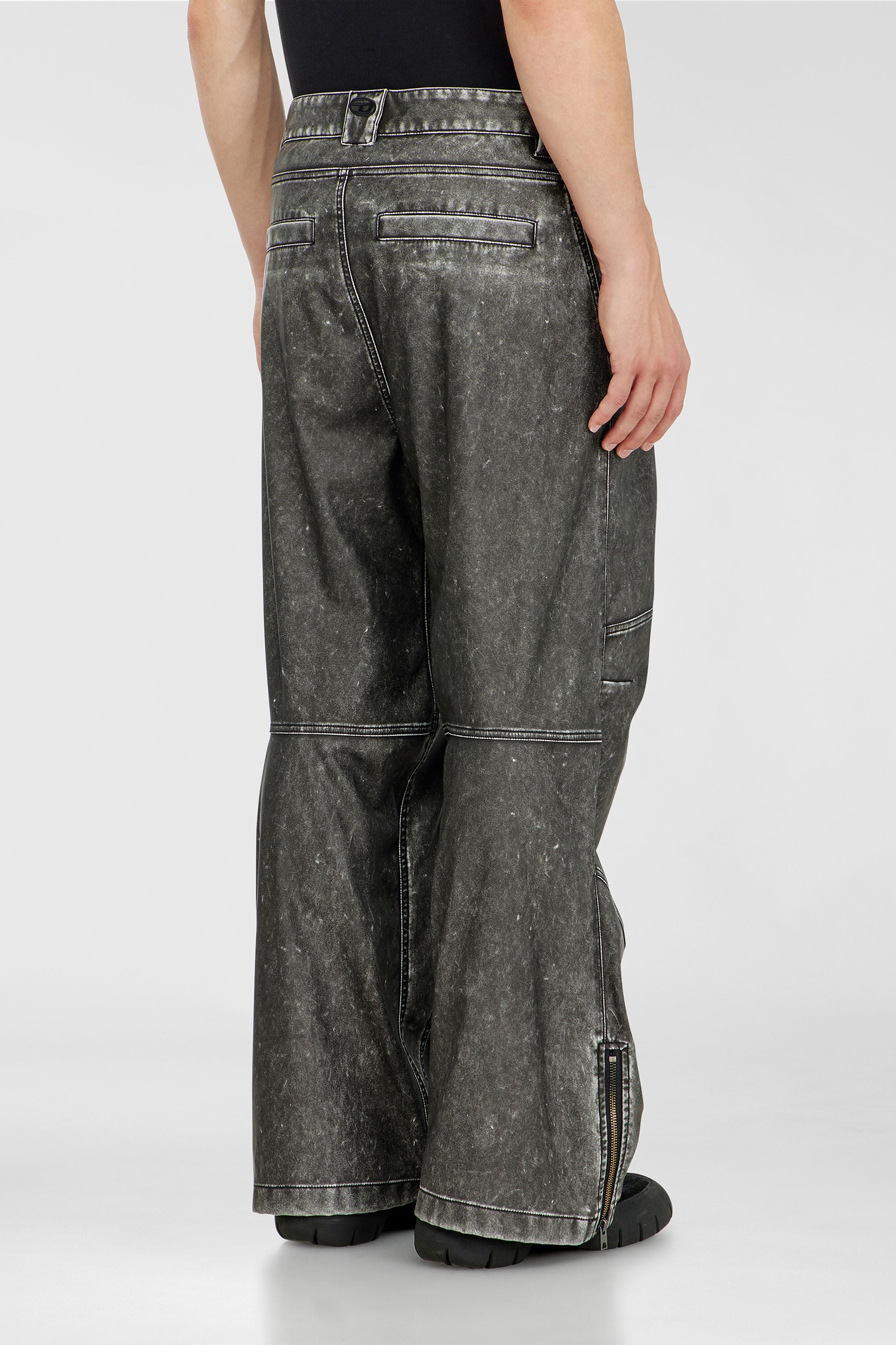 Diesel - P-DELLY-NJCJ, Male's Pants in distressed-effect bonded material in Dark Grey - 4