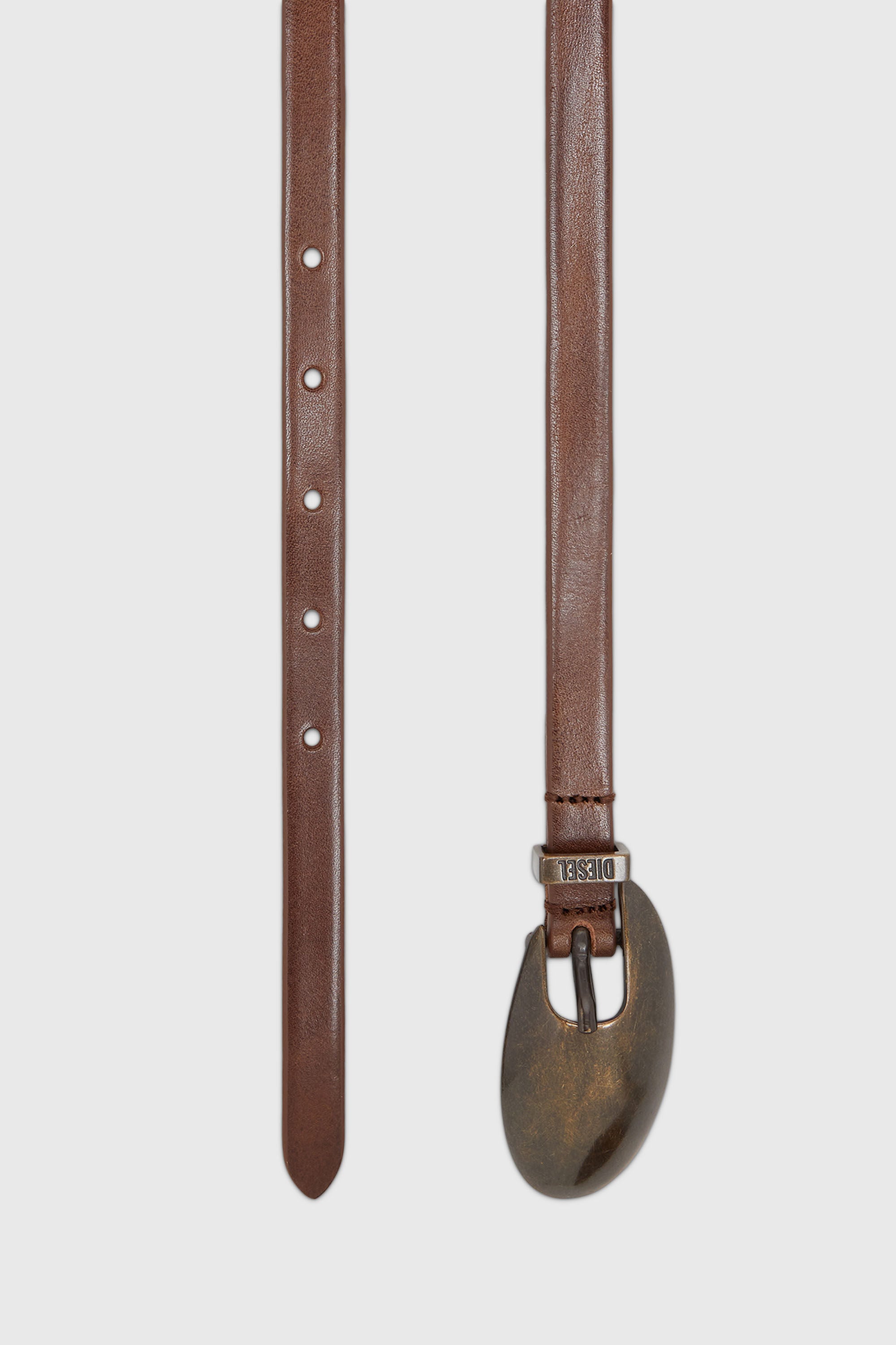Diesel - B-ROP 15, Woman's 1.5cm slim leather belt with sculptural buckle in Brown - 2