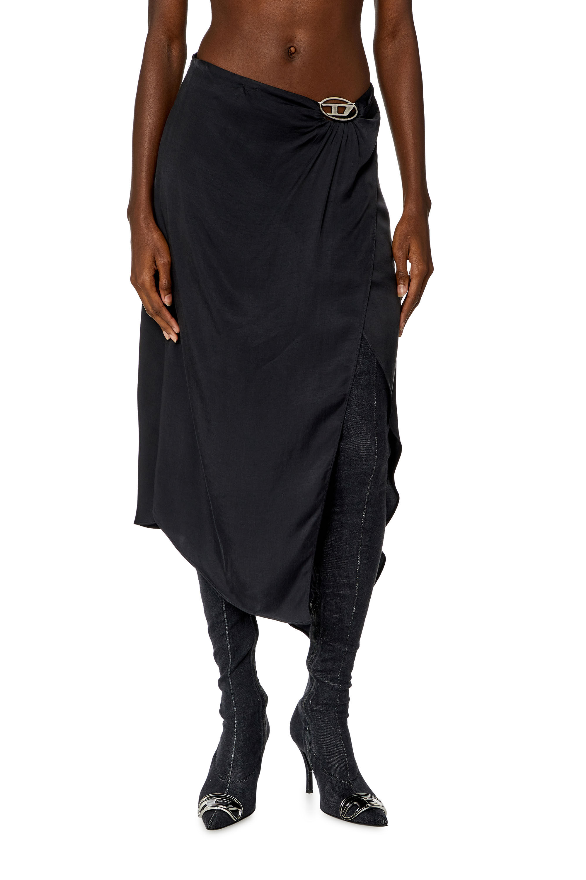 Women's Asymmetric midi skirt in satin | Grey | Diesel