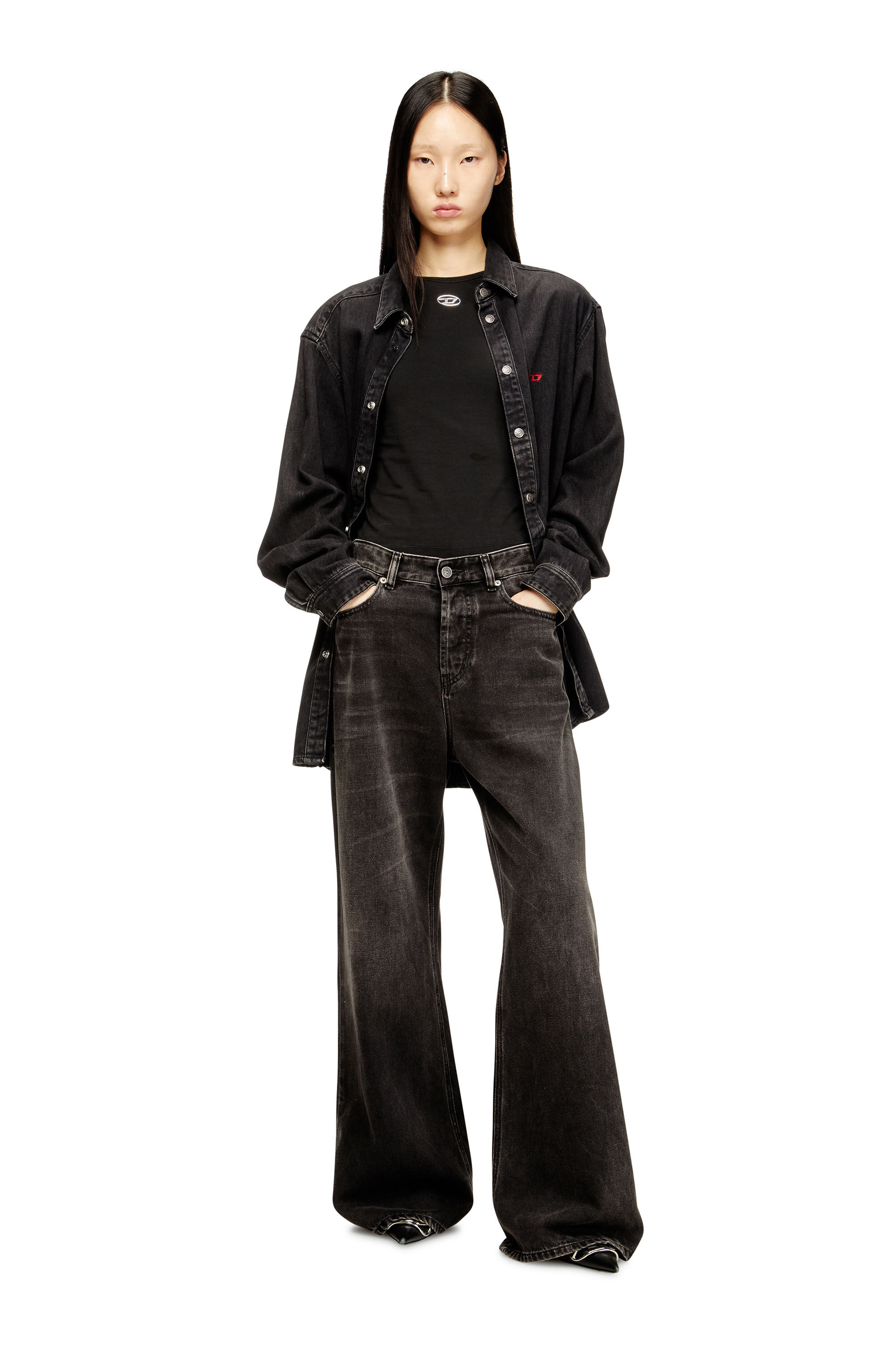 トップス Diesel Women's Cotton sweater with Oval D logo | Black | Diesel