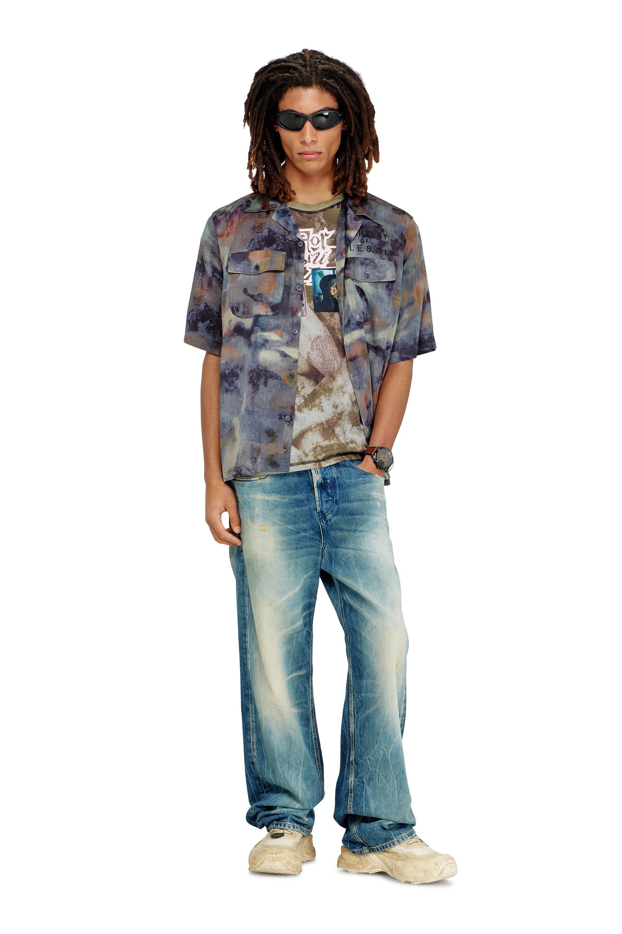 Men's Satin shirt with all-over camo print | Multicolor | Diesel US