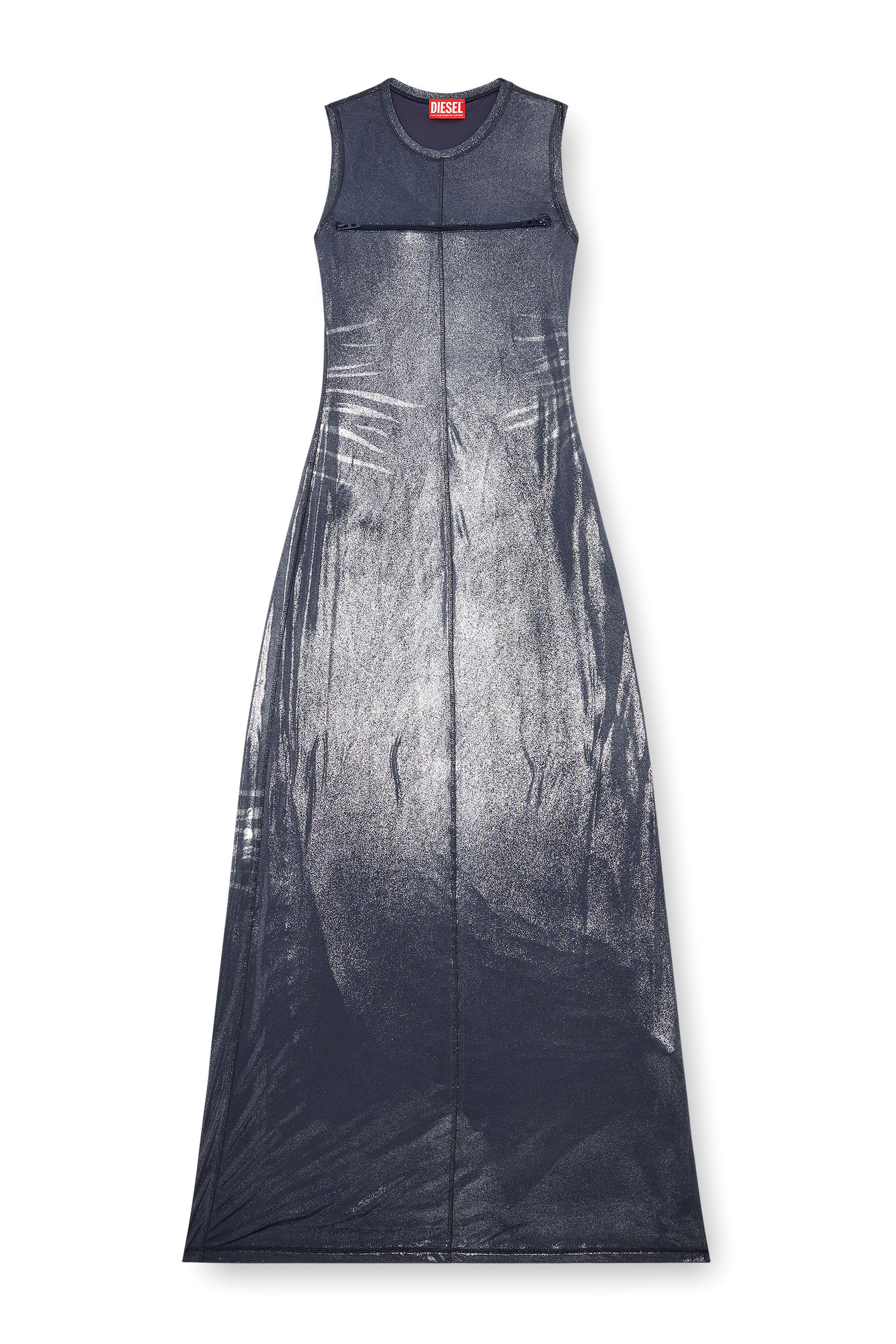 Diesel - D-VETY, Female's Long metallic dress with zip details in Blue - 2