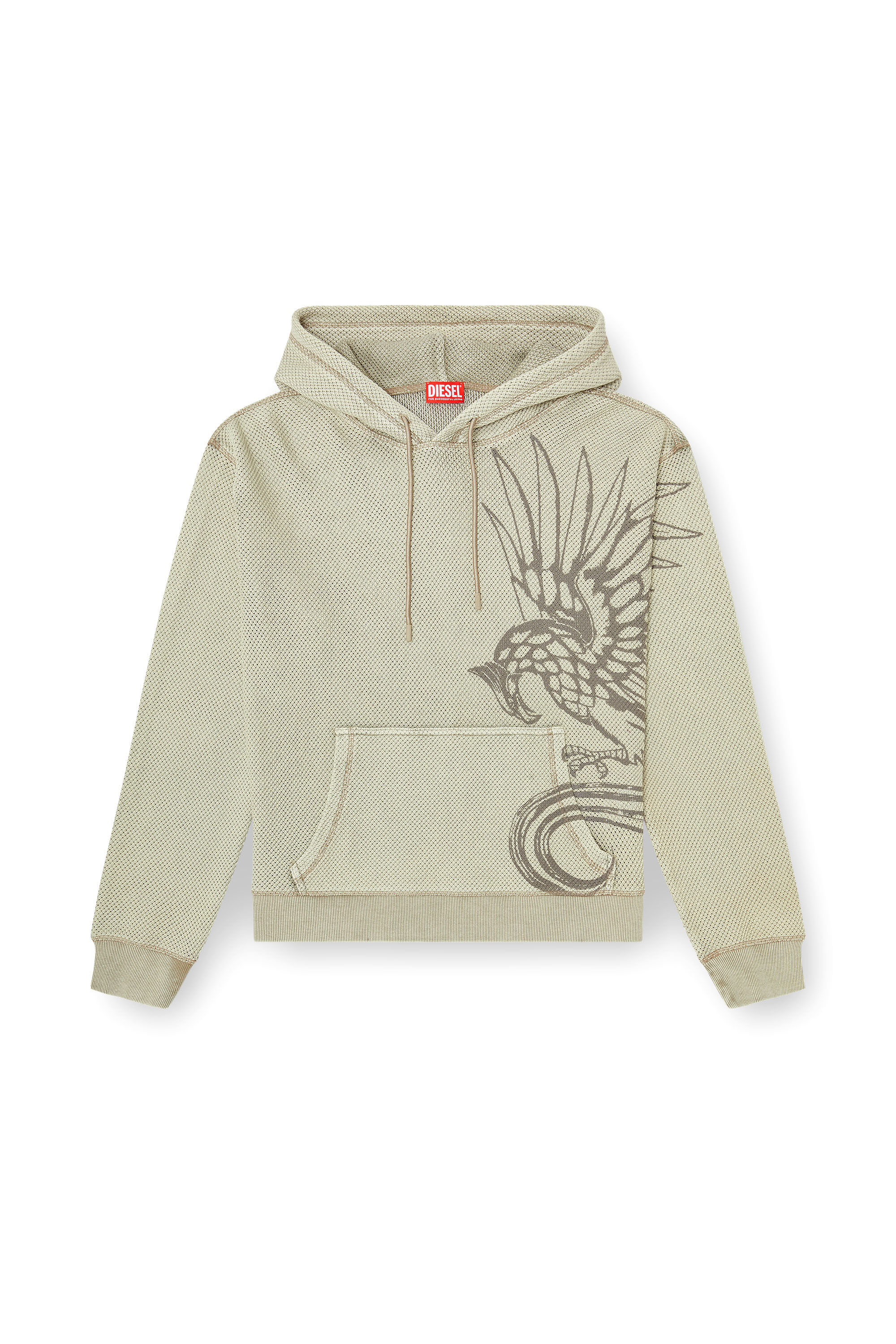 Diesel - S-NORM-HOOD-AA1, Male's Hoodie in textured cotton mesh in Beige - 2