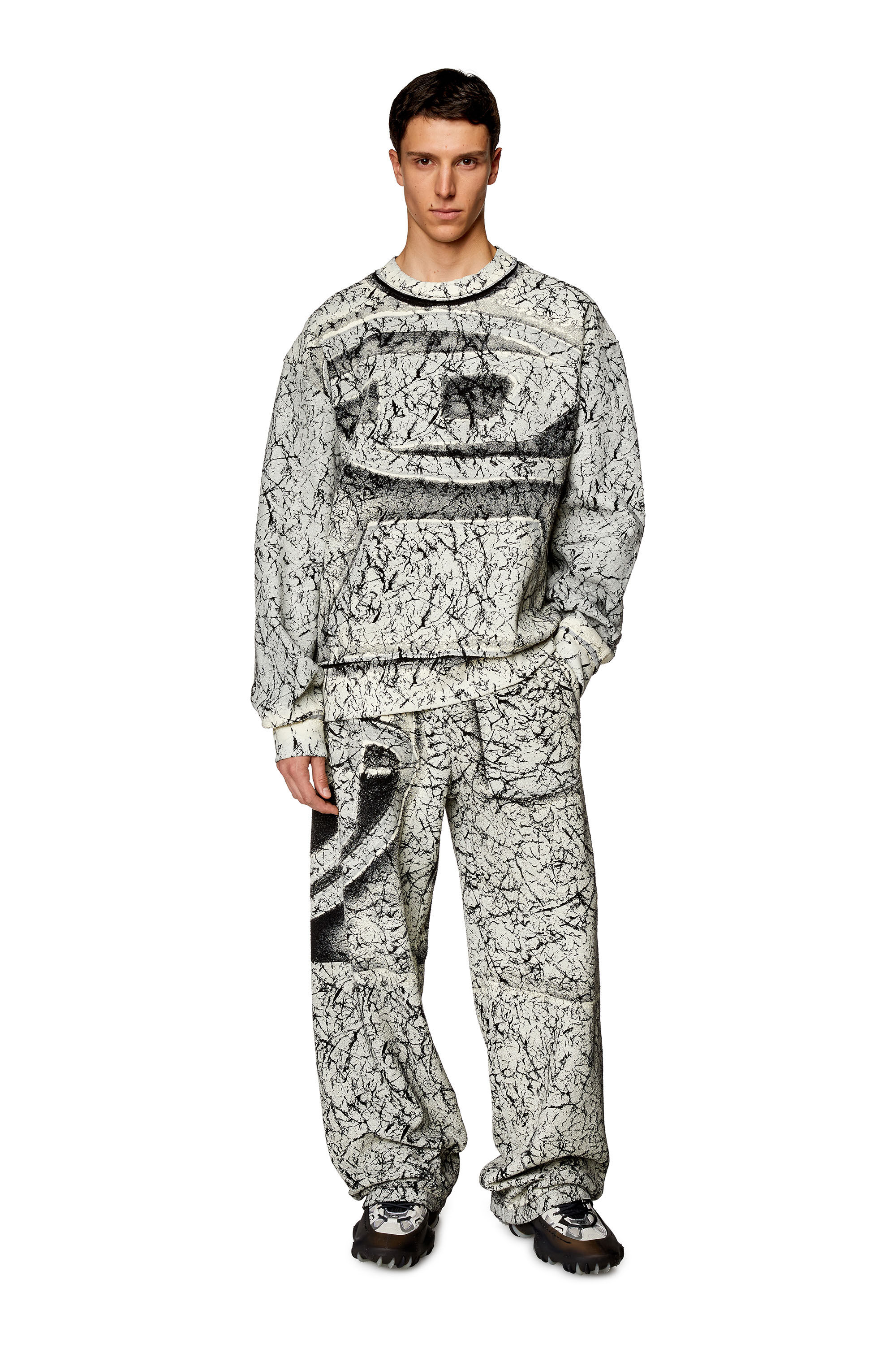 Diesel - S-MACOVAL, Male's Sweatshirt with cracked coating in Black/Grey - 1