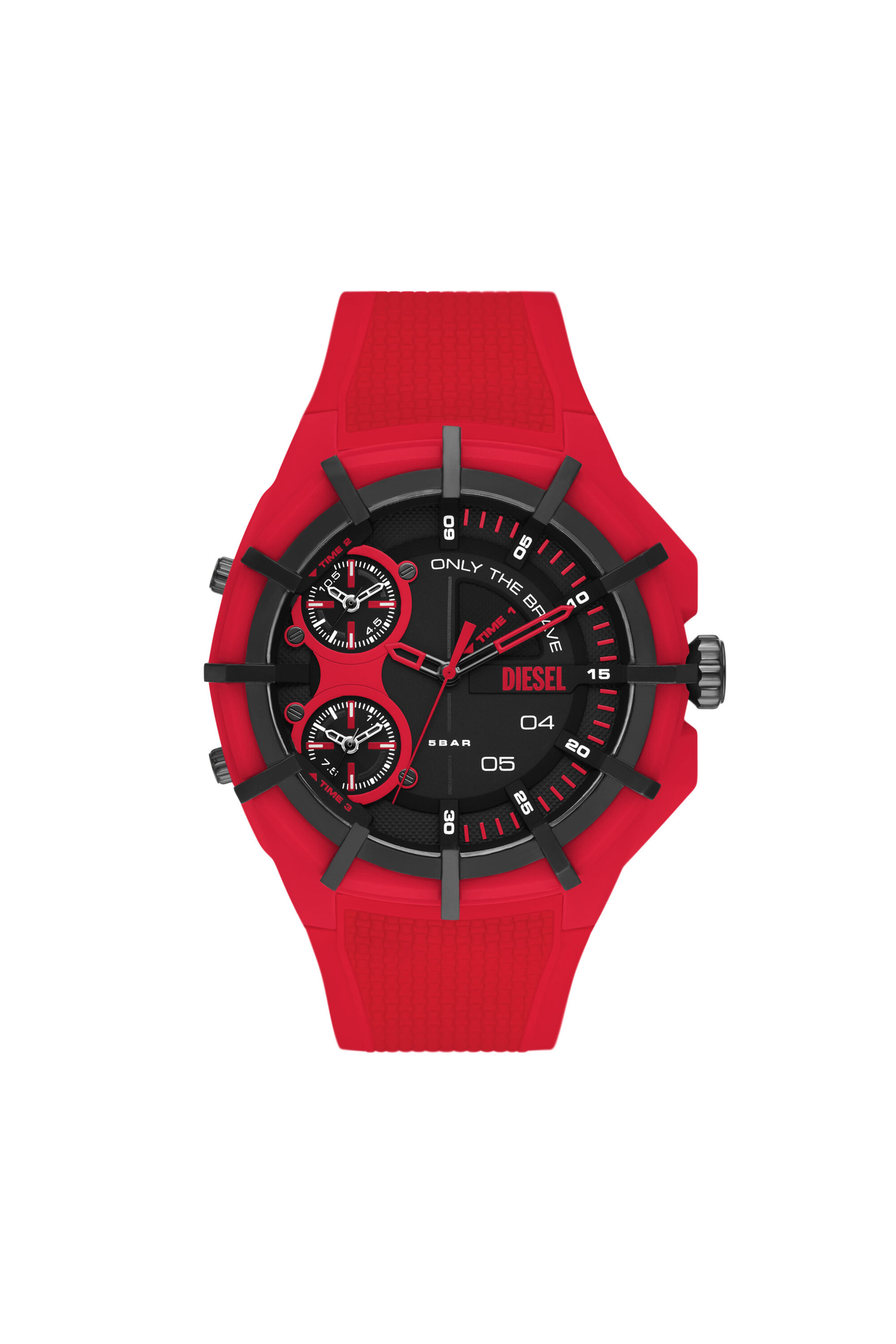 Diesel - DZ1989, Montre Framed à trois aiguilles en silicone rouge Homme in Rouge - 1