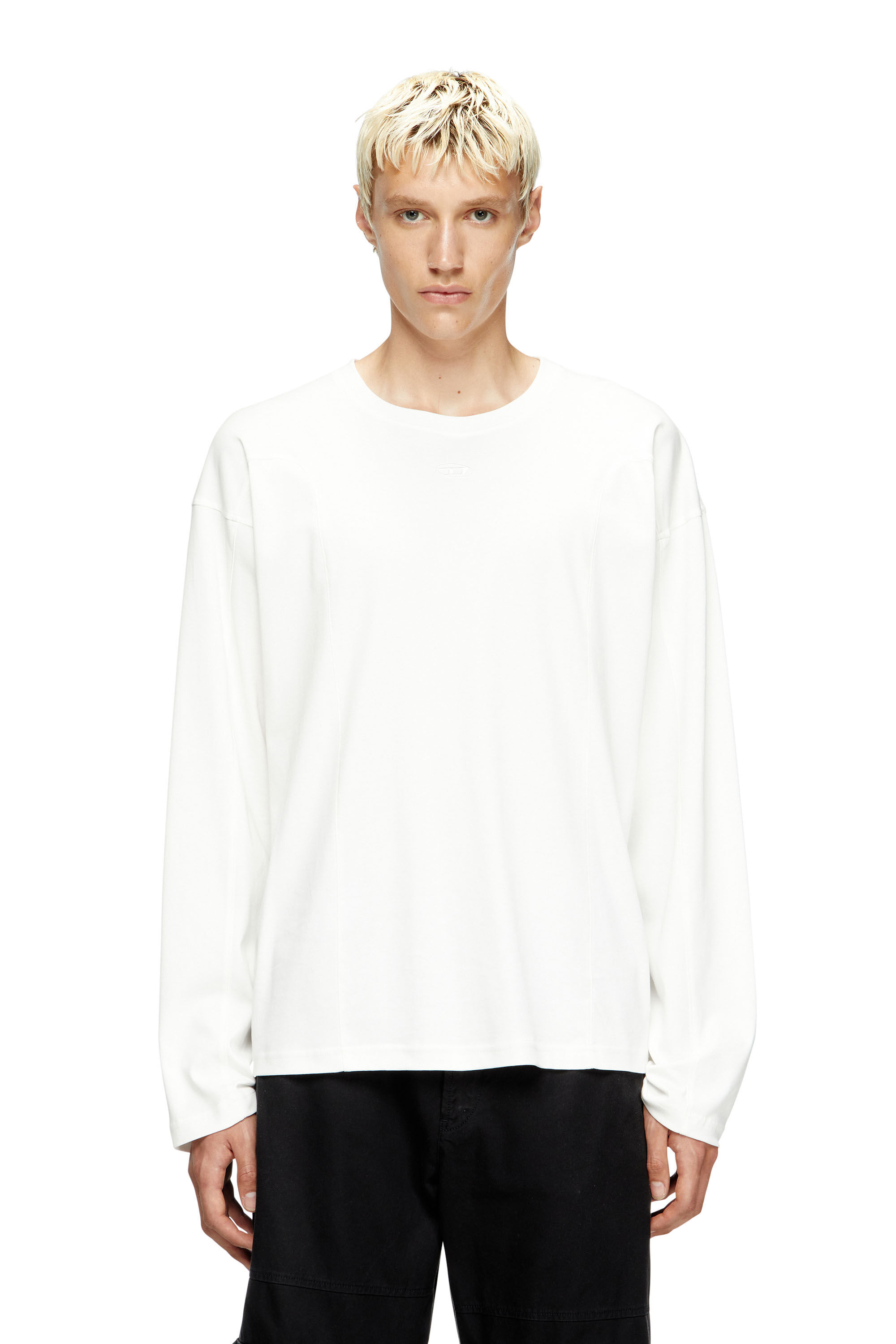 Diesel - T-BOXT-LS-INT, Male's Long-sleeve T-shirt with panels in White - 3