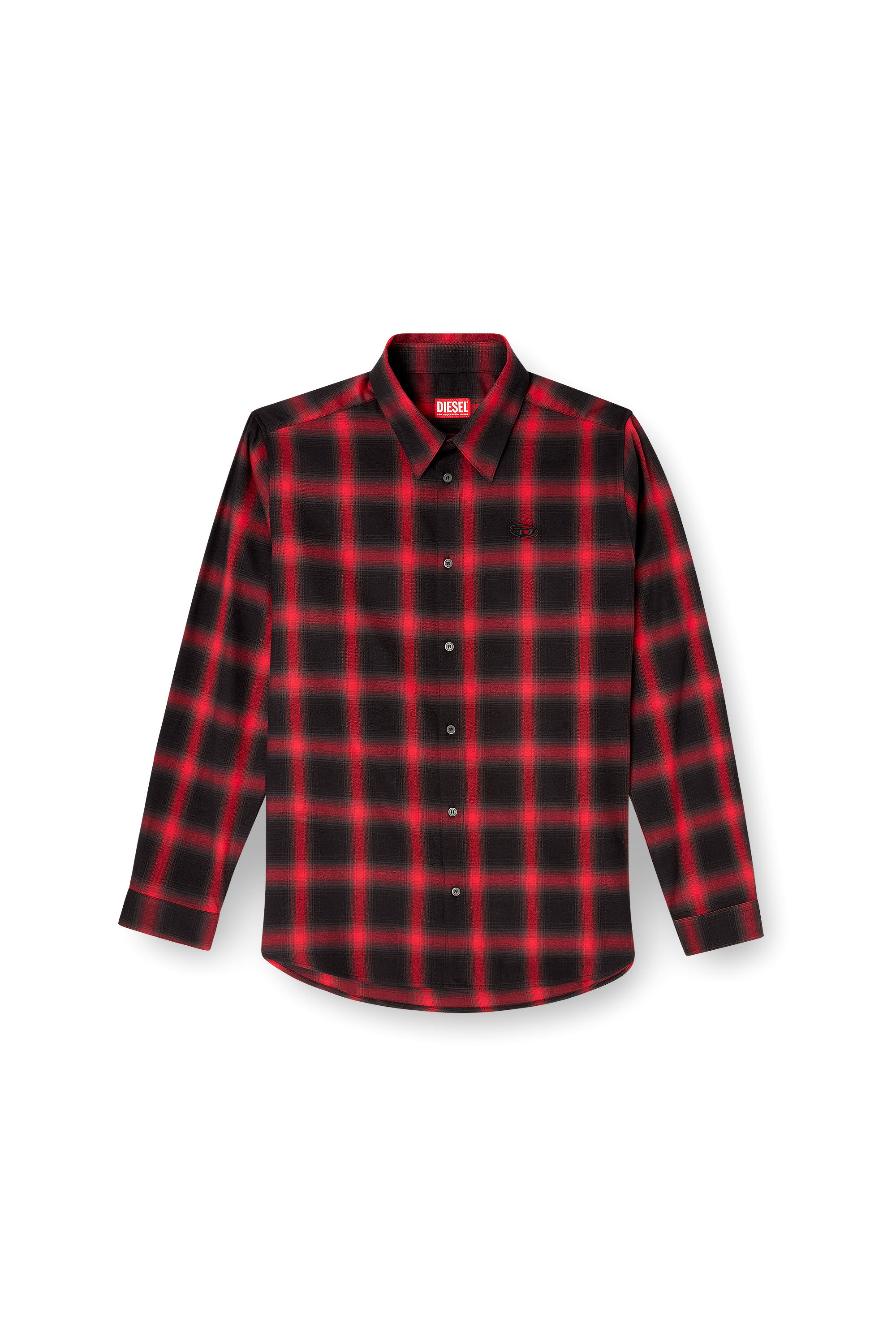 Diesel - S-SIMPLY-CHECK-HGBT, Man's Cotton shirt with embroidered logo in Black/Red - 1