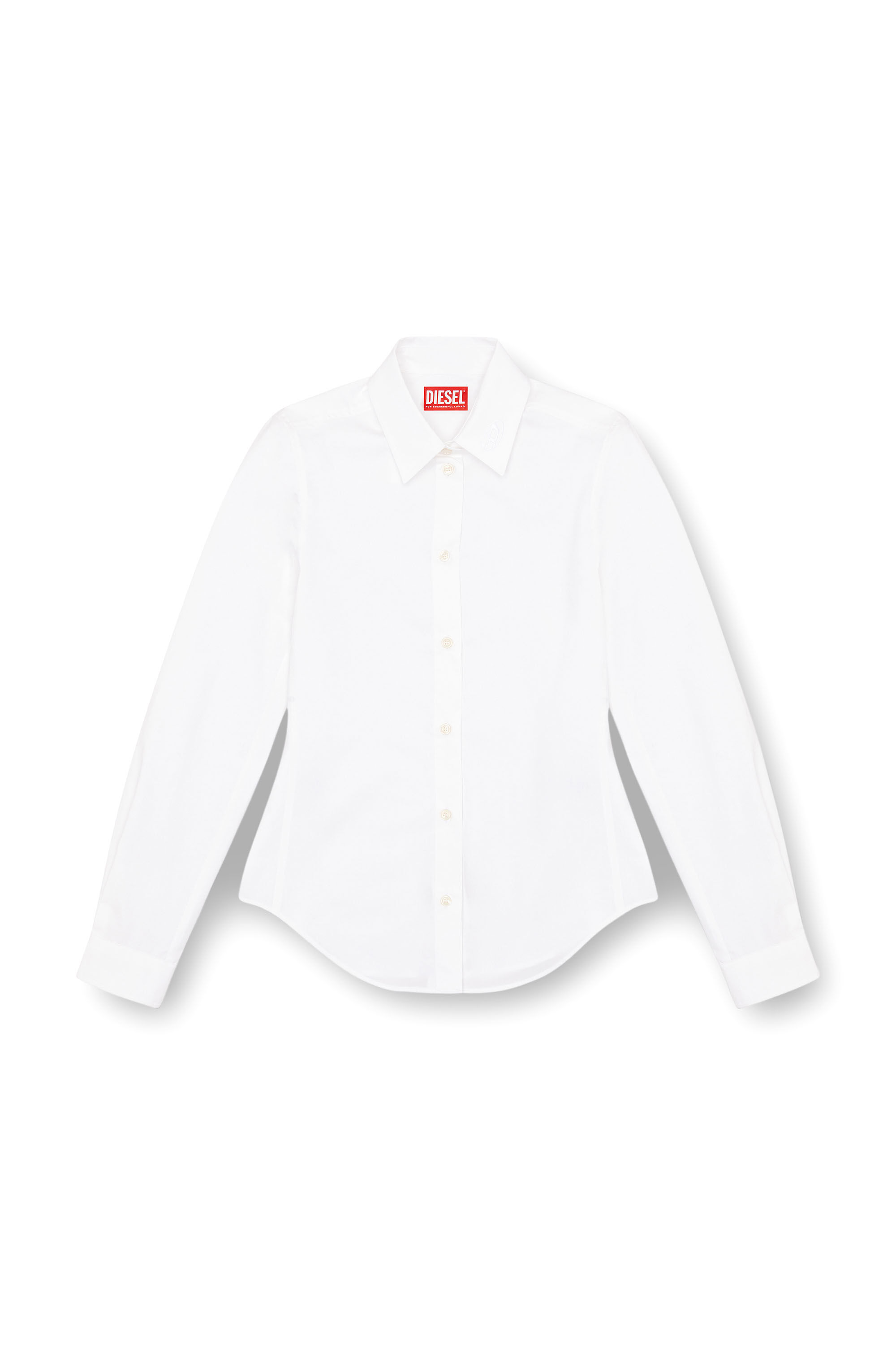 Diesel - C-GISEL-P1, Woman's Shirt with logo-embroidered collar in White - 2