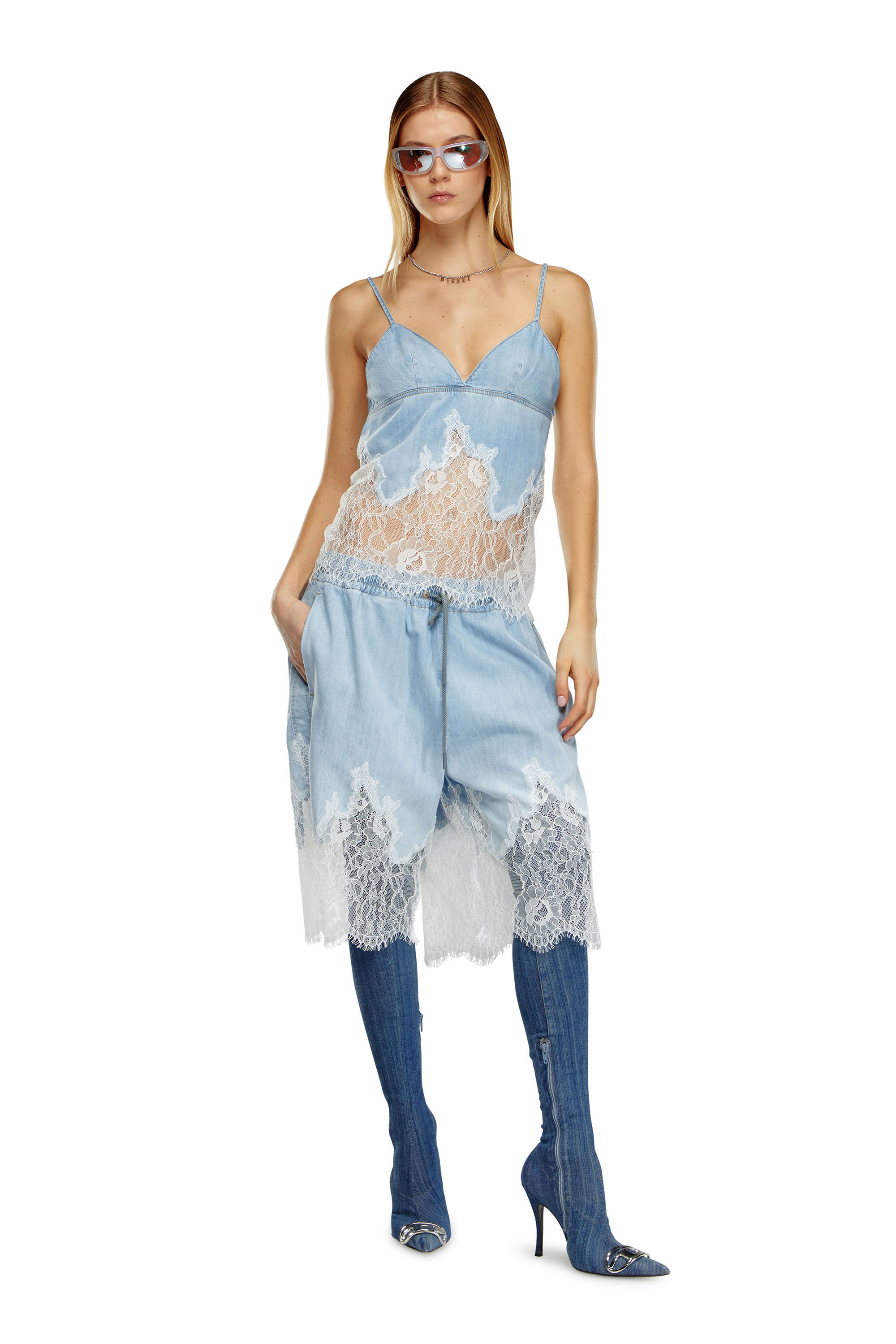 Diesel - DE-MALKIA-S, Woman's Bermuda shorts in denim and lace in Light Blue - 1