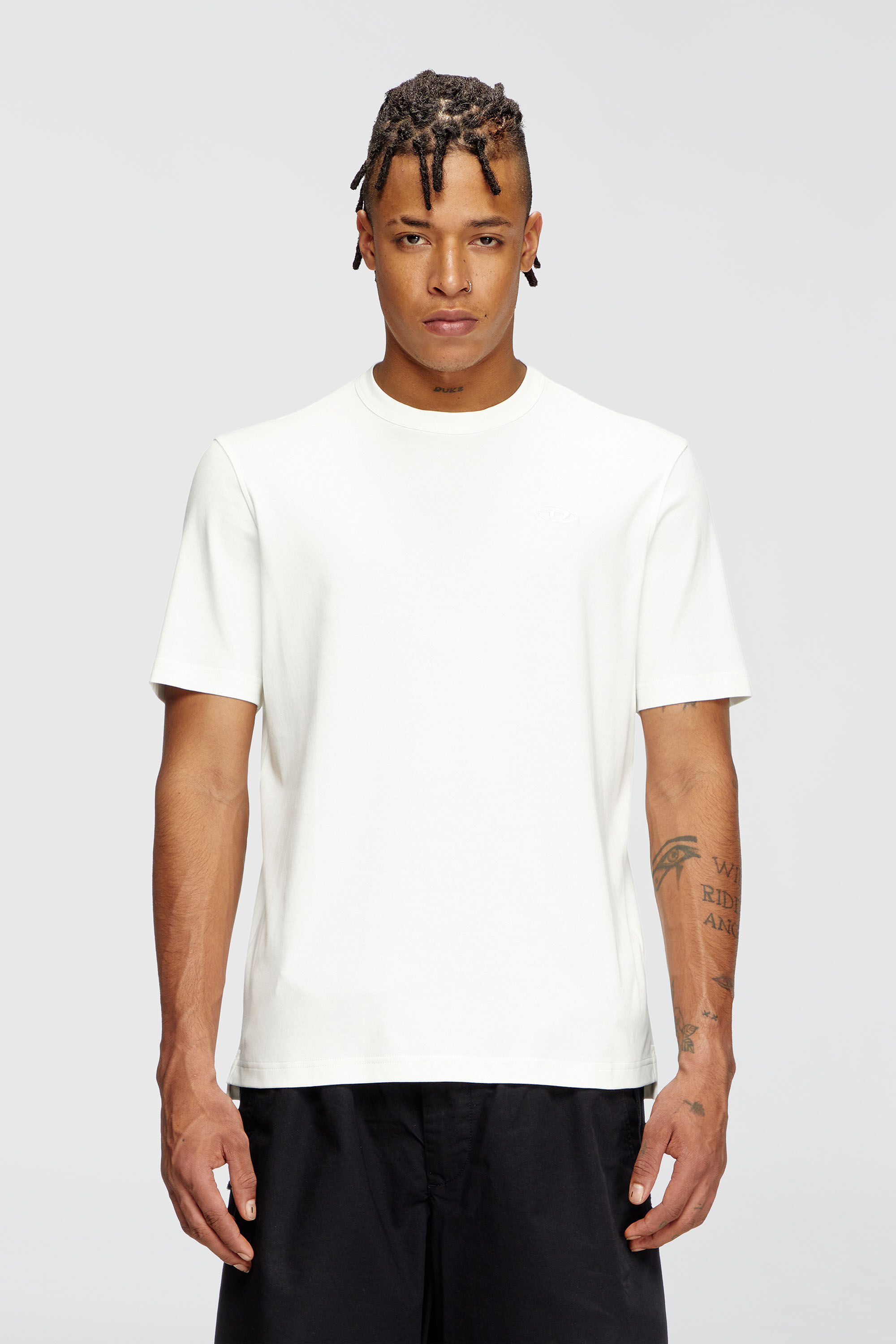 Diesel - T-ADJUST-SLITS-R17, Man's T-shirt with tonal logo embroidery in White - 3