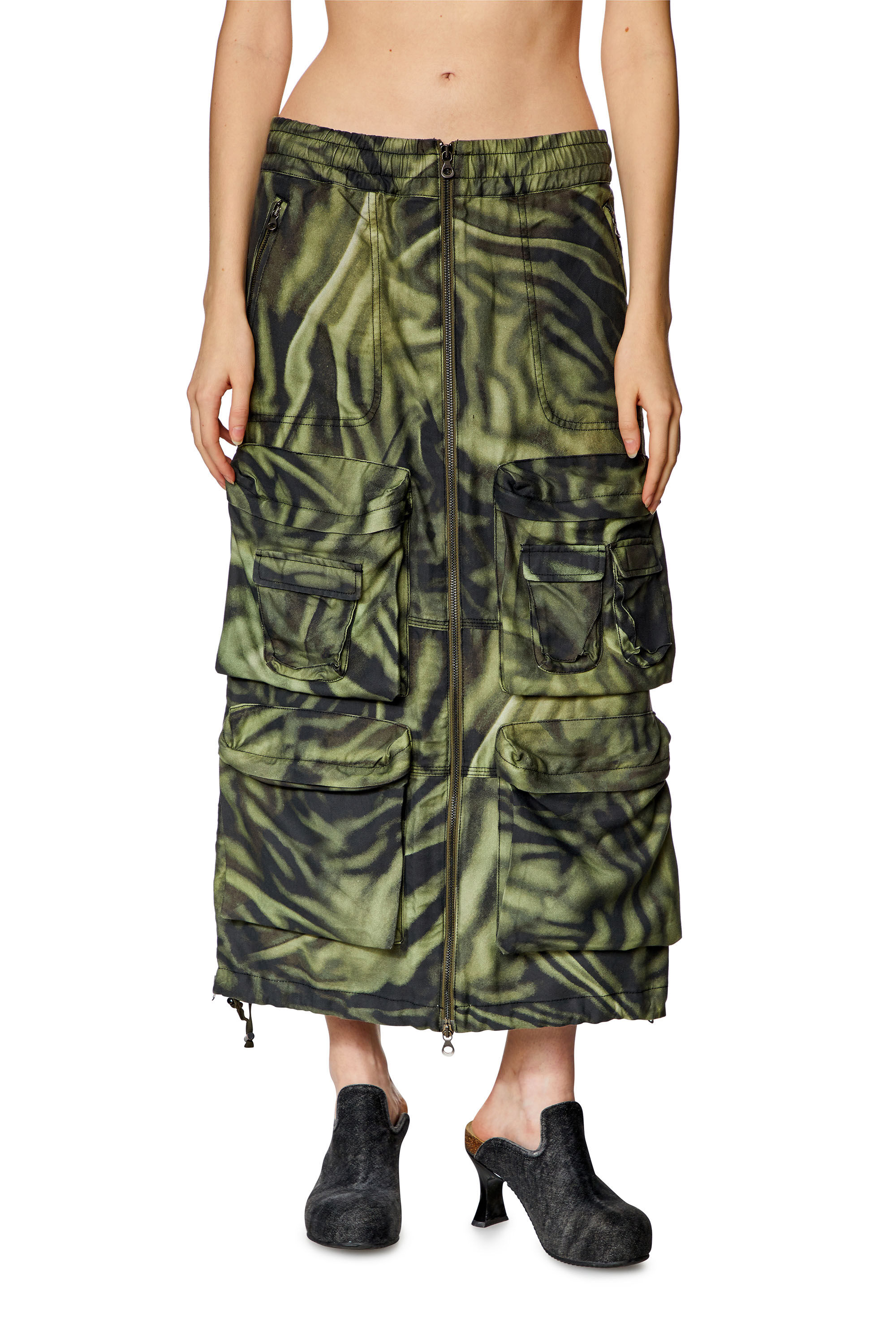 Women's Long cargo skirt with zebra-camo print | Multicolor