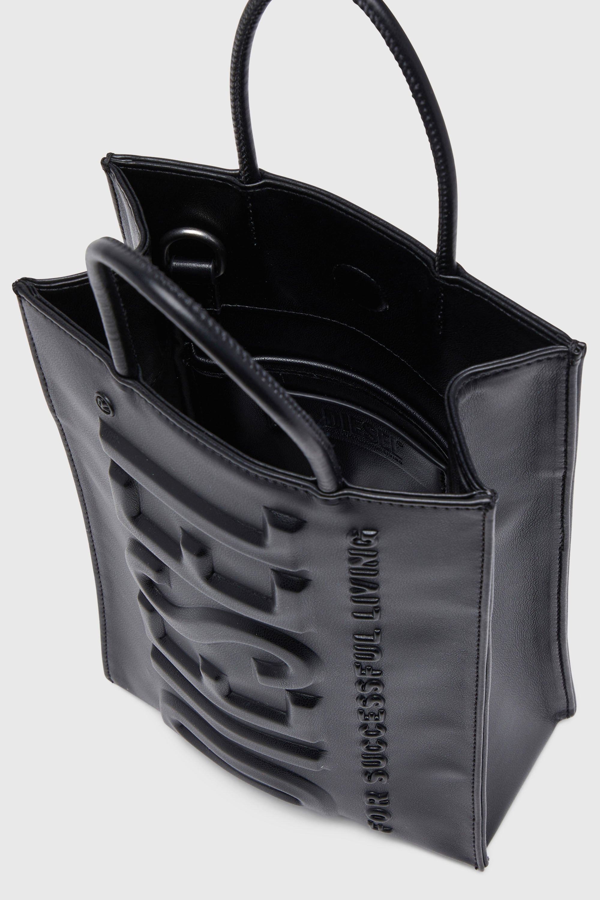 Diesel - DSL 3D SHOPPER M X, Man's Dsl 3D M-PU tote bag with embossed logo in Black - 4
