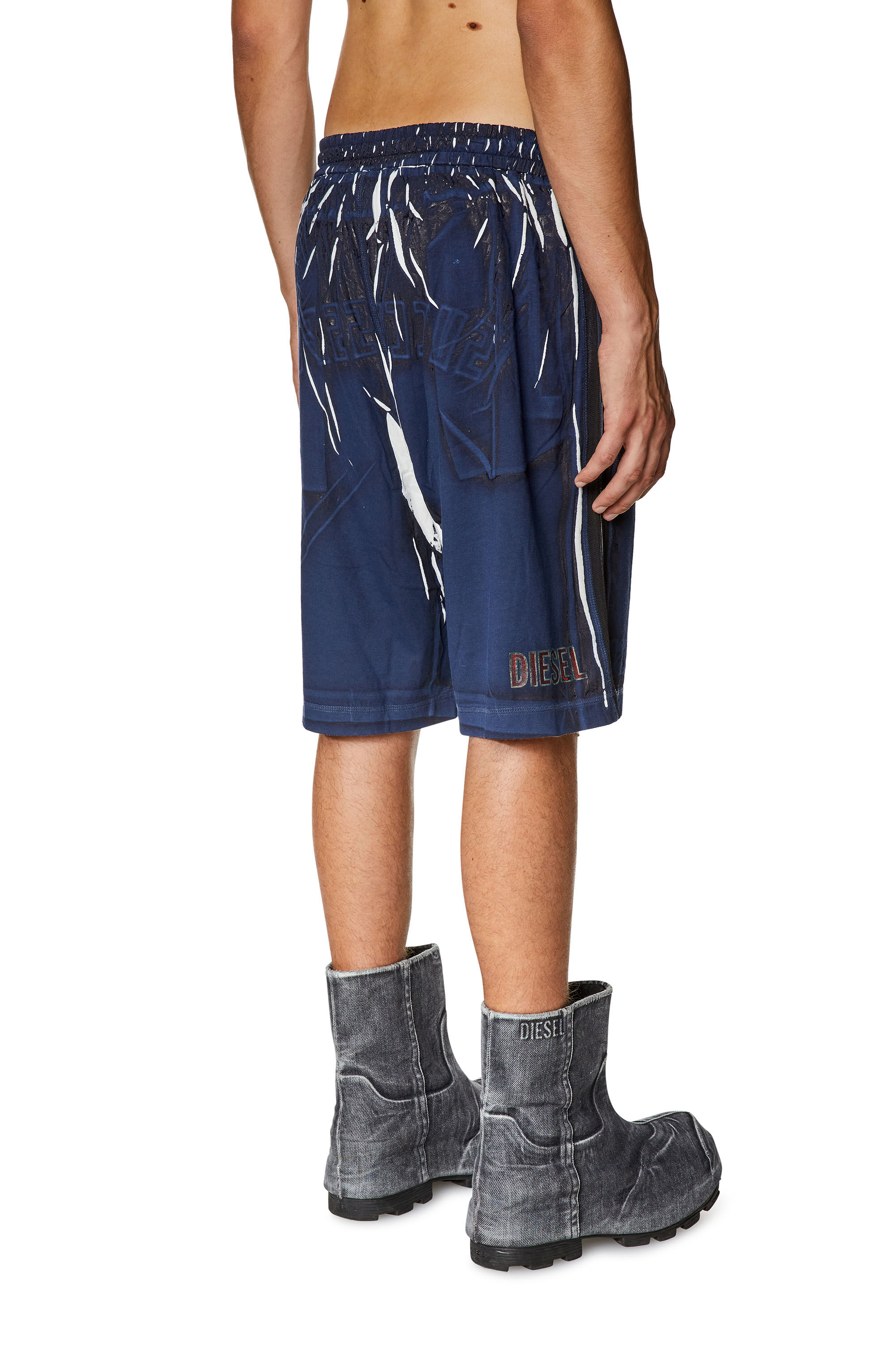 Diesel - P-ROWY, Male's Sweat shorts with shadowy overprint in Dark Blue - 4