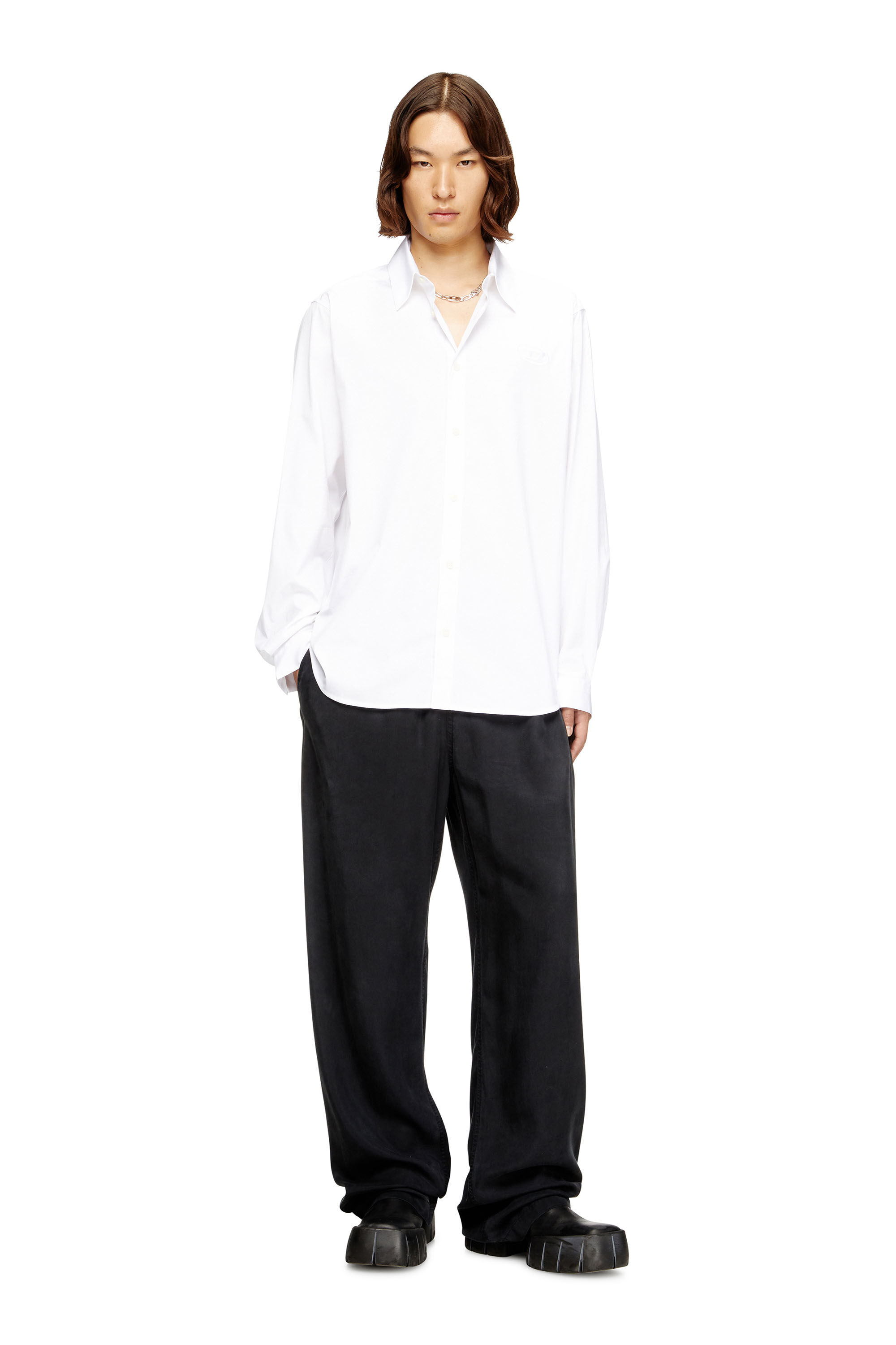 Men's Stretch poplin shirt with embroidery | White | Diesel