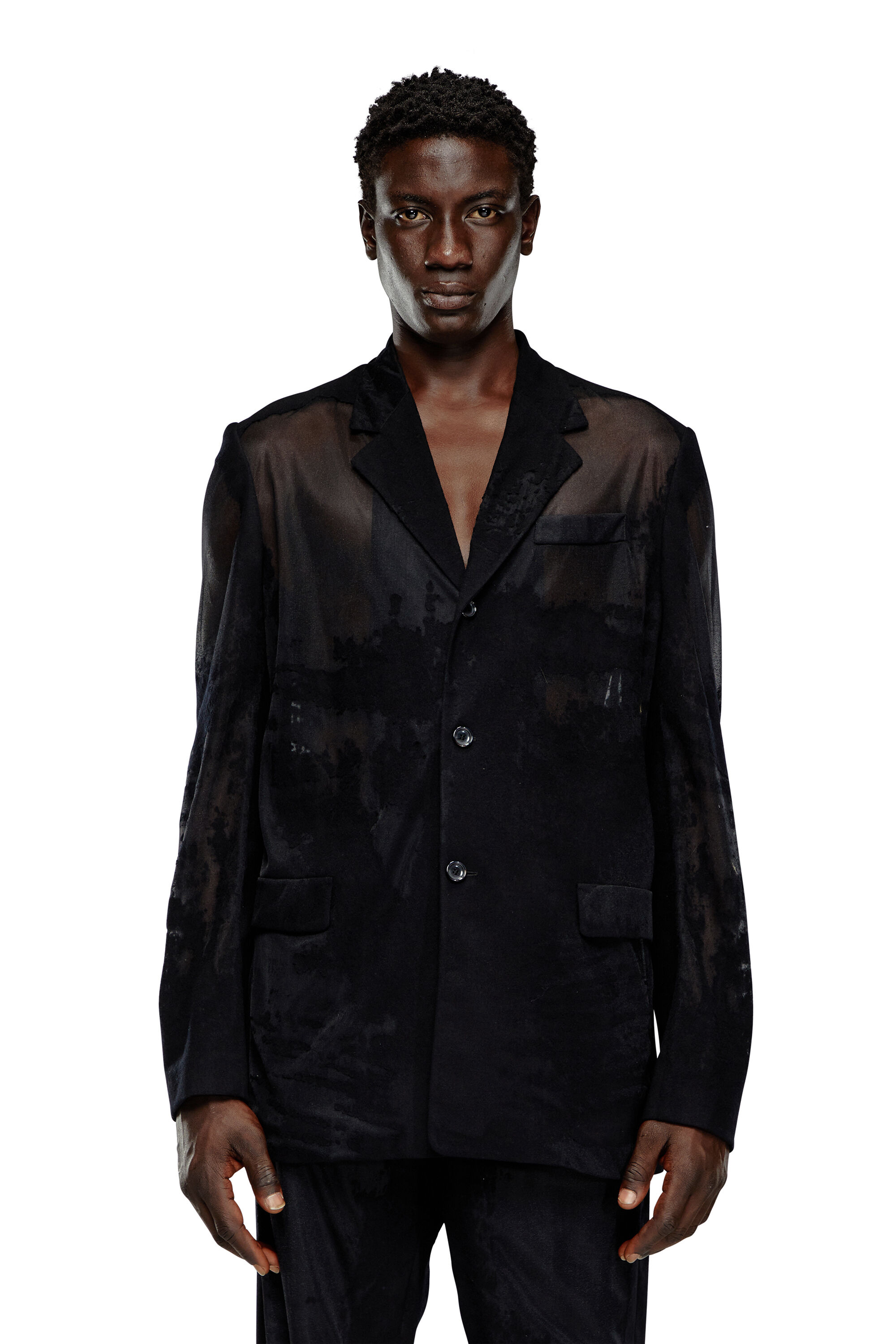 Diesel - J-REG, Male's Tailored jacket in devoré cool wool in Black - 6