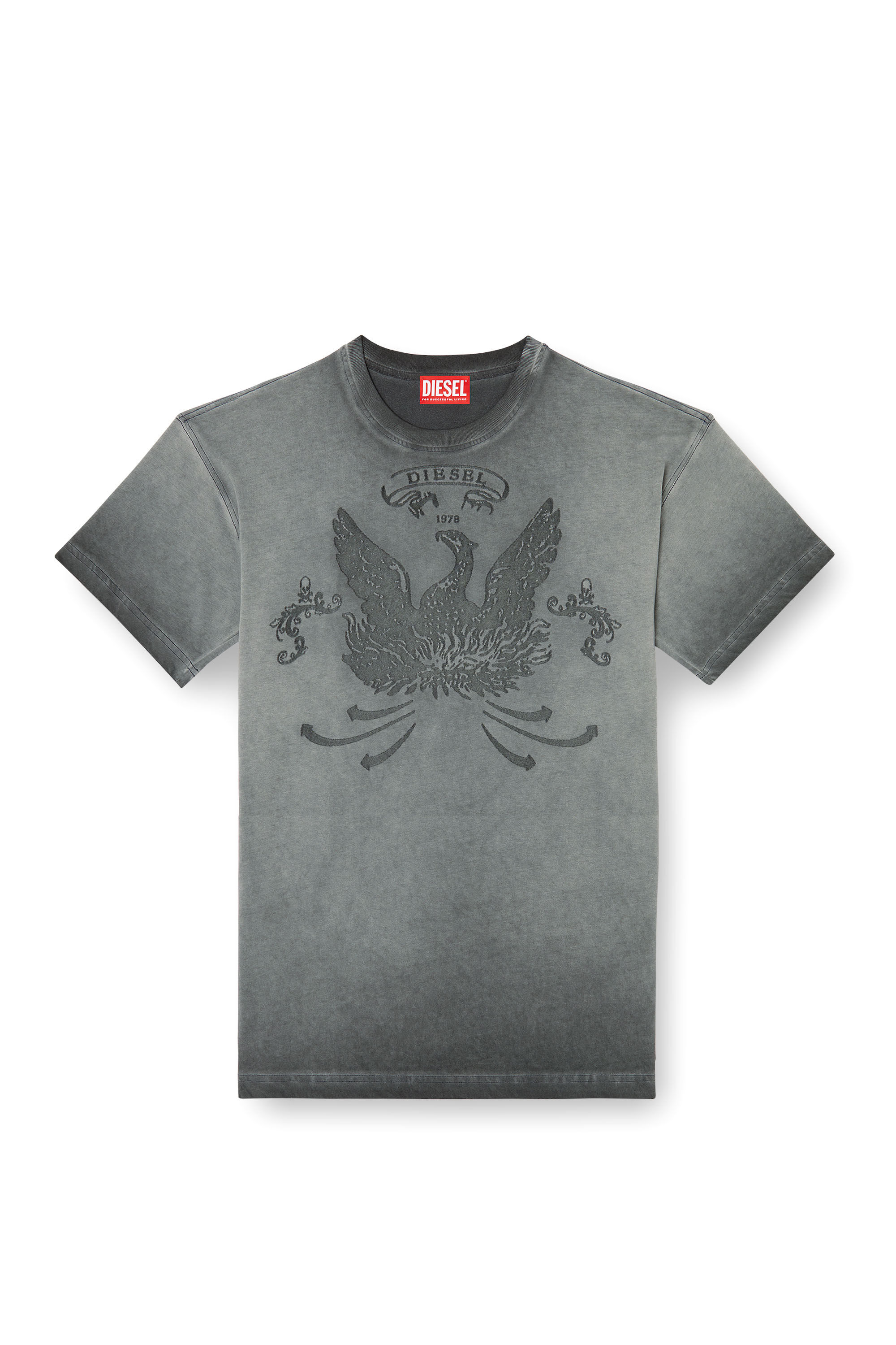 Men's T-shirt with phoenix devoré | Grey | Diesel