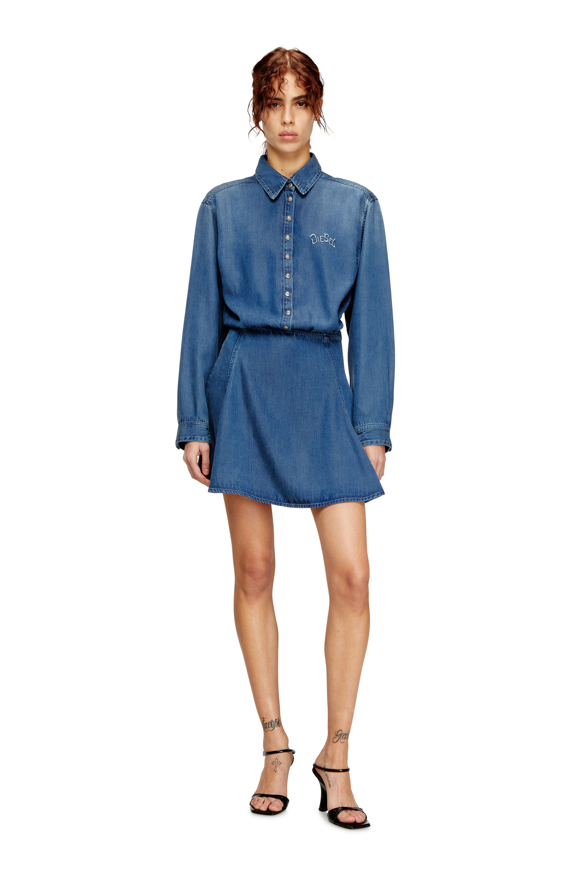 Women's Denim dress with back embroidery | Blue | Diesel