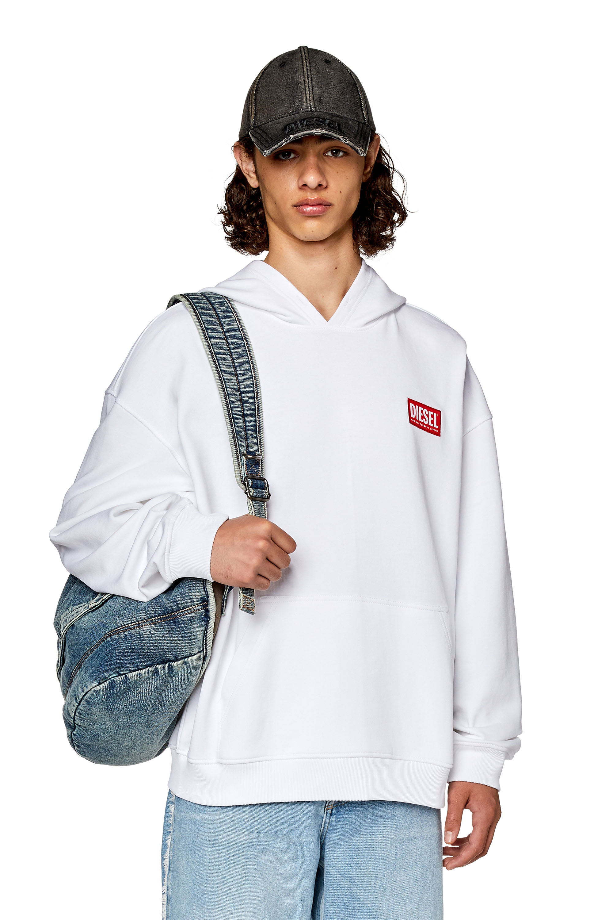 Diesel - S-NLABEL-HOOD-L1, Male's Oversized hoodie with logo patch in White - 3