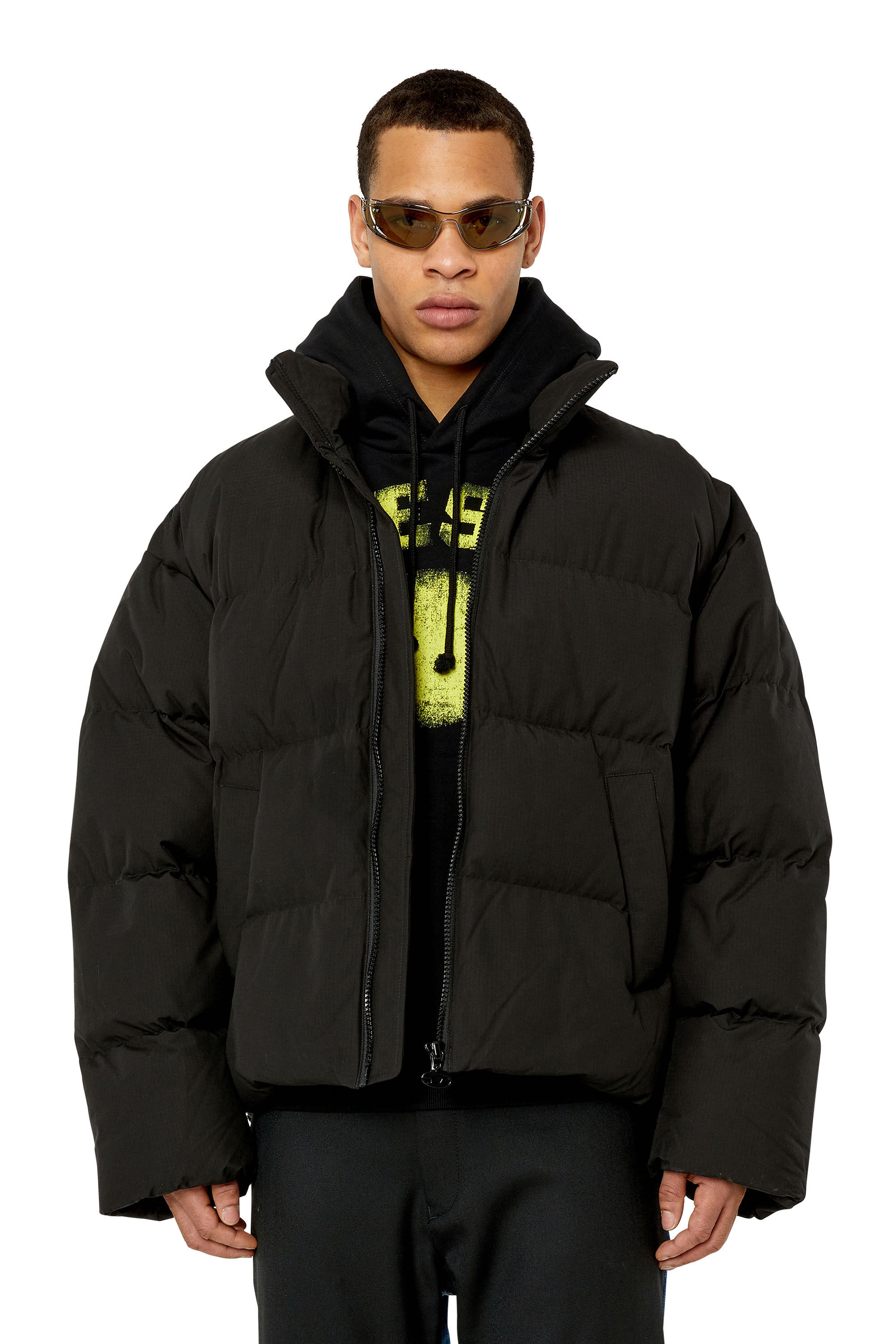 Diesel - W-OVAL, Male's Oversized down jacket with mega logo in Black - 5