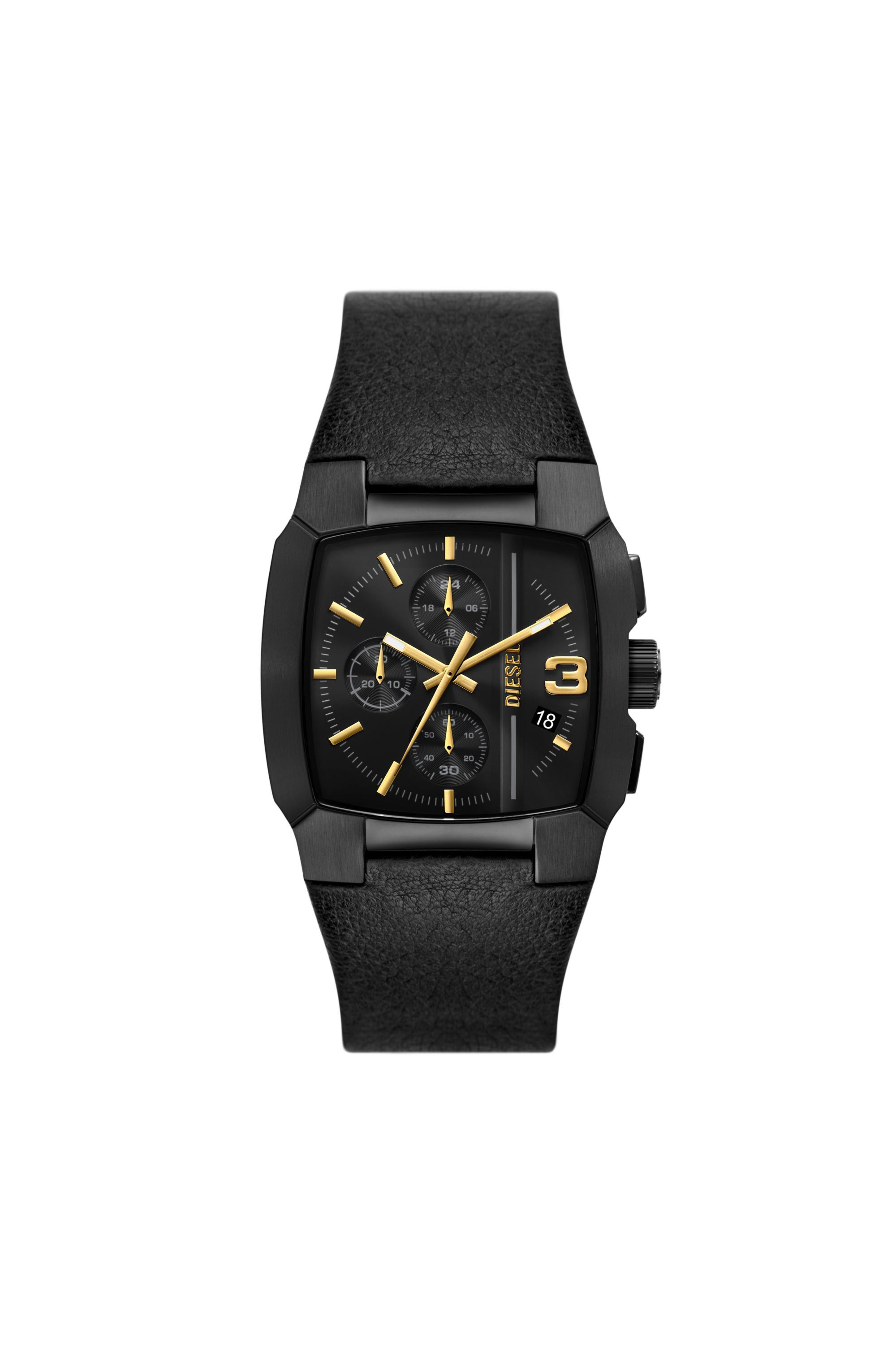 Diesel - DZ4645, Man's Cliffhanger chronograph black leather watch in Black - 1