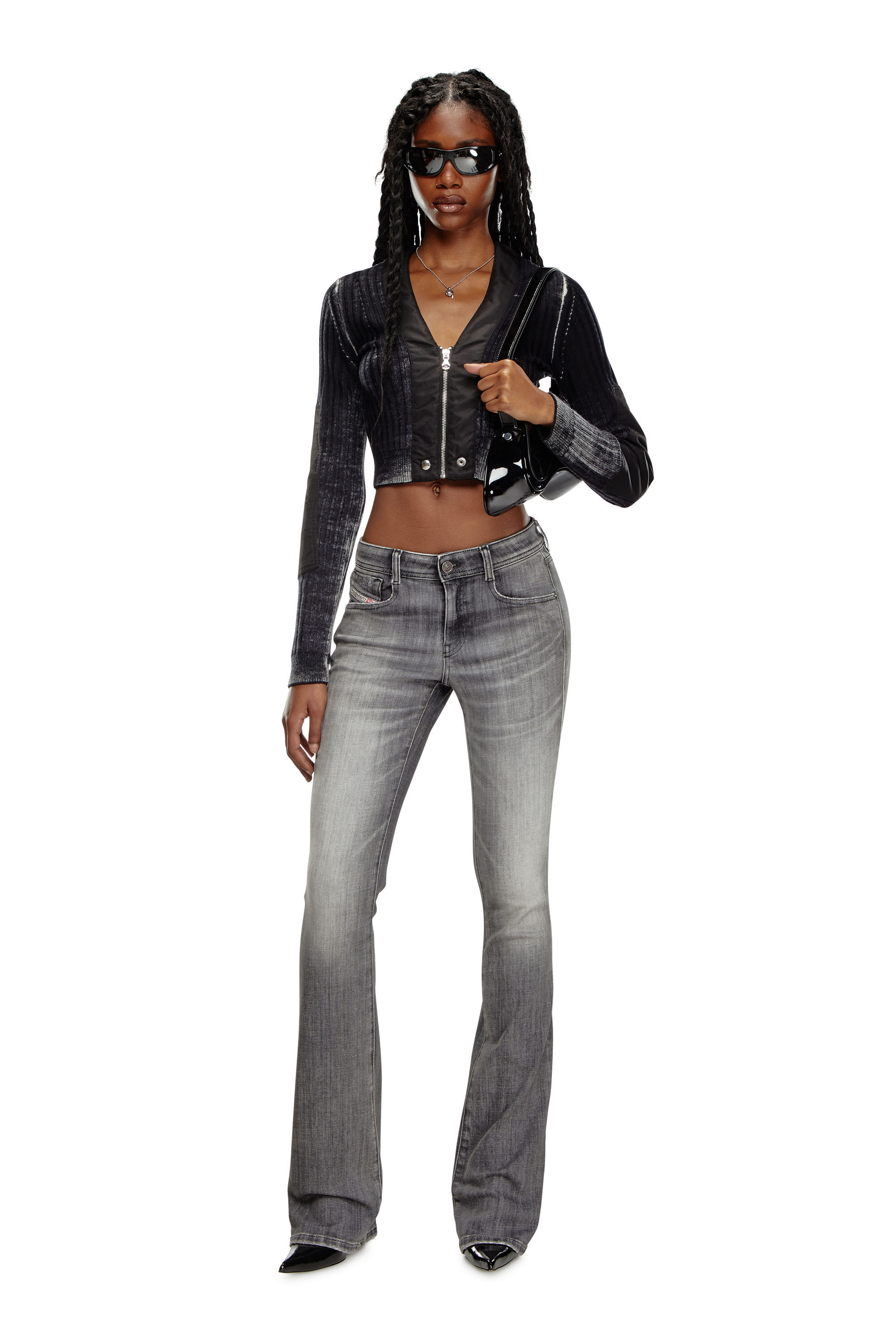 Diesel - M-ASERA, Female's Cropped wool cardigan with nylon trims in Black - 1