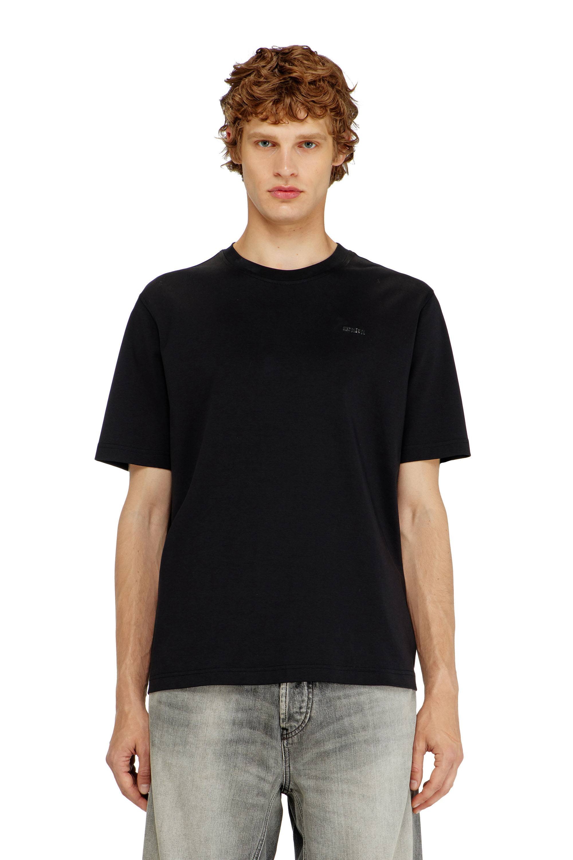Men's Cotton T-shirt with small logo on chest | Black | Diesel
