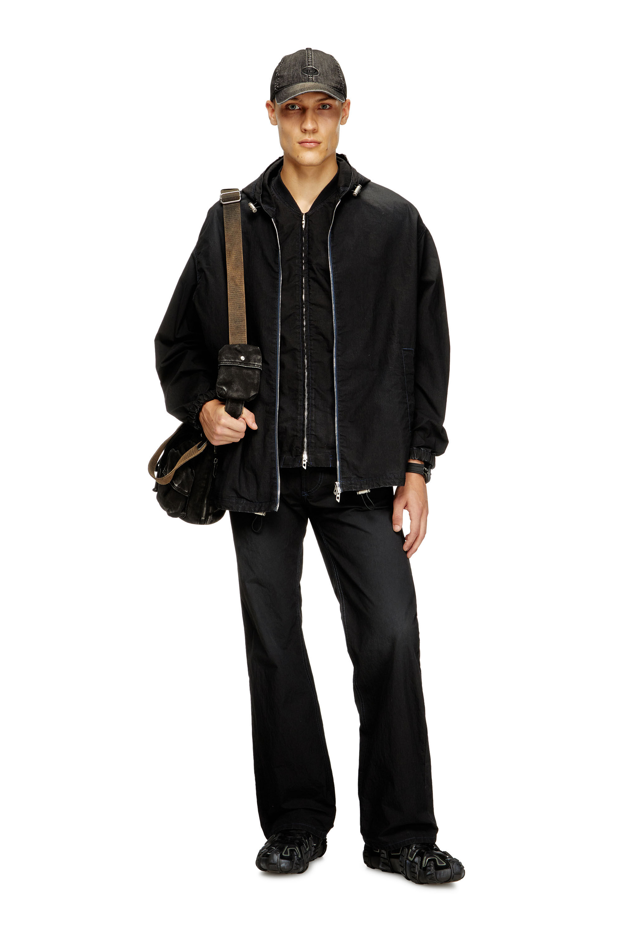 Diesel - D-WYNNY JOGG, Male's Hooded technical JoggJeans jacket in Black/Dark Grey - 1