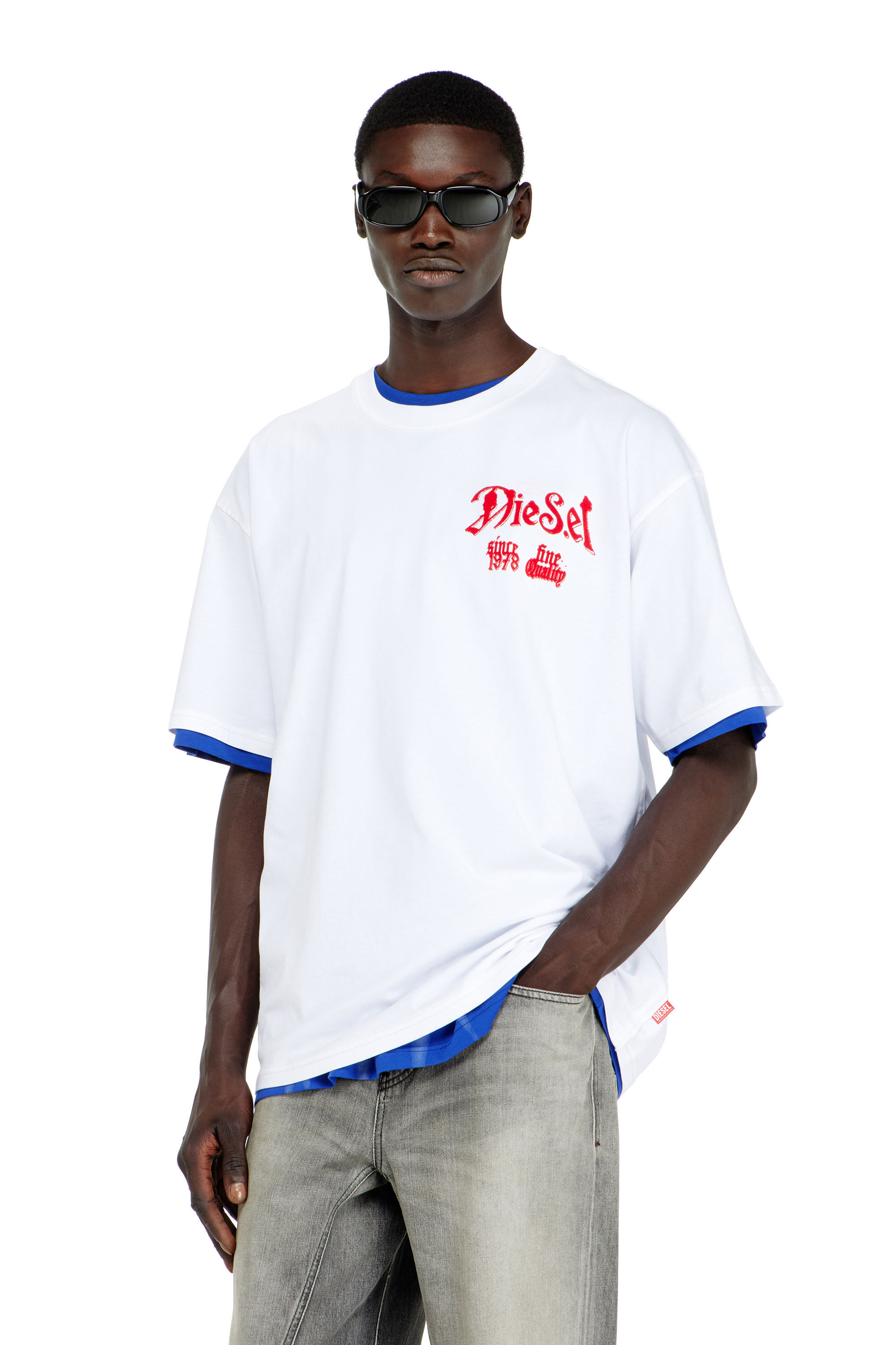 Men's Cotton T-shirt with flock graphic | White | Diesel