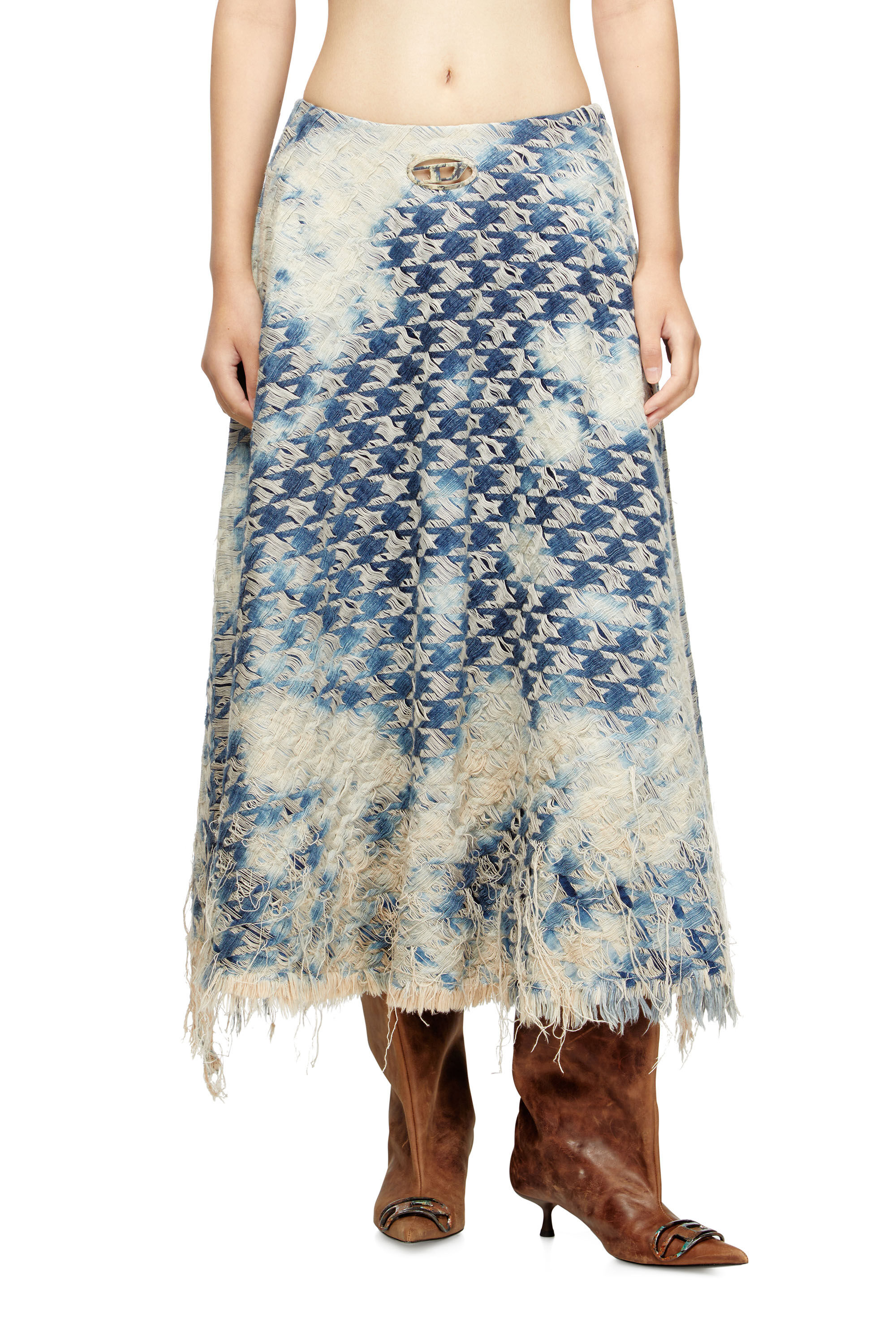 Diesel - DE-ANNET-FSH1, Female's Midi skirt in houndstooth-weave denim in Medium Blue - 3