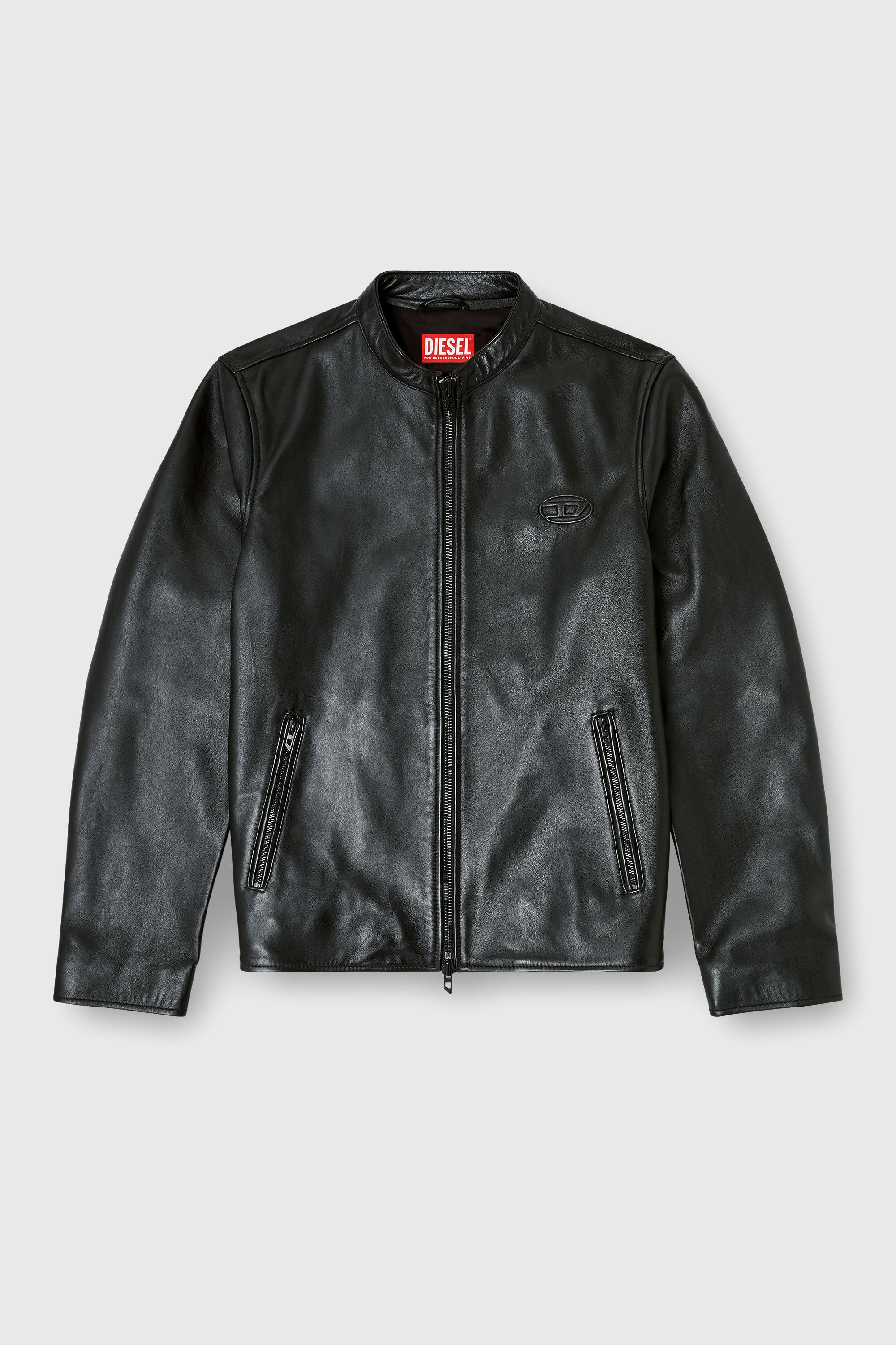 Men's Biker jacket in waxed leather | Black | Diesel US