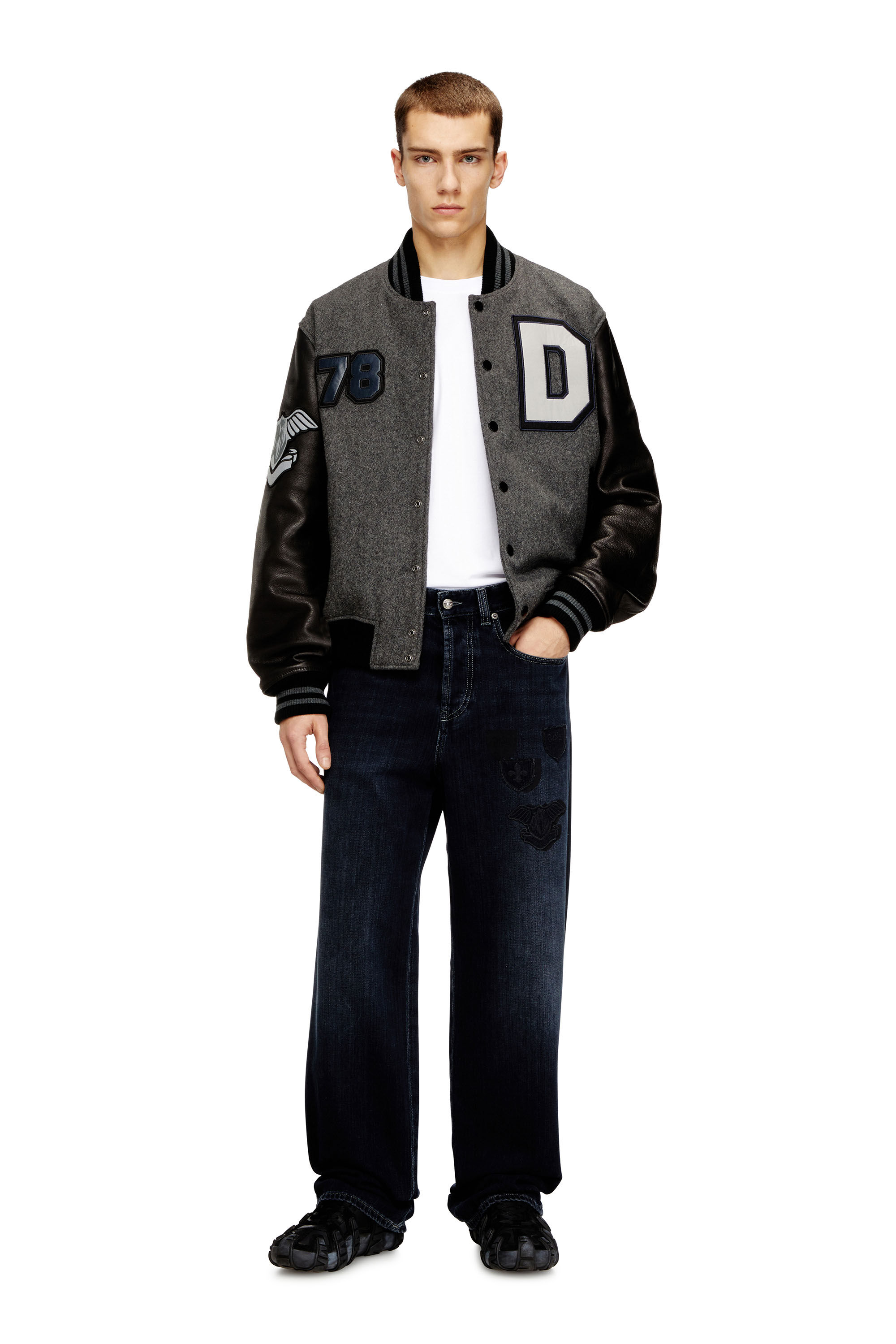 Men's Varsity jacket in wool and leather | Multicolor | Diesel