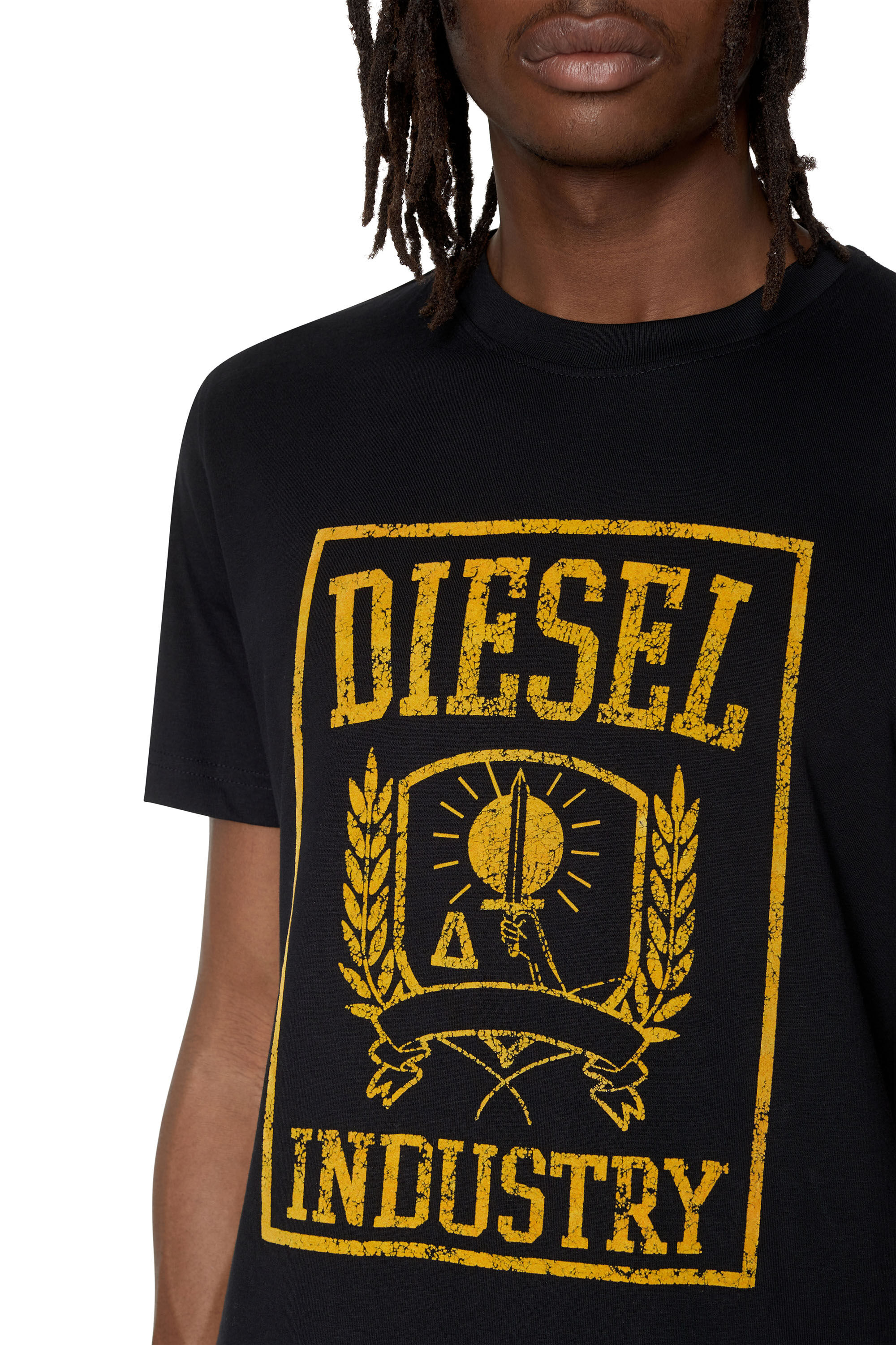 Diesel - T-DIEGOR-E10, Male's T-shirt with flocked logo print in Black - 4