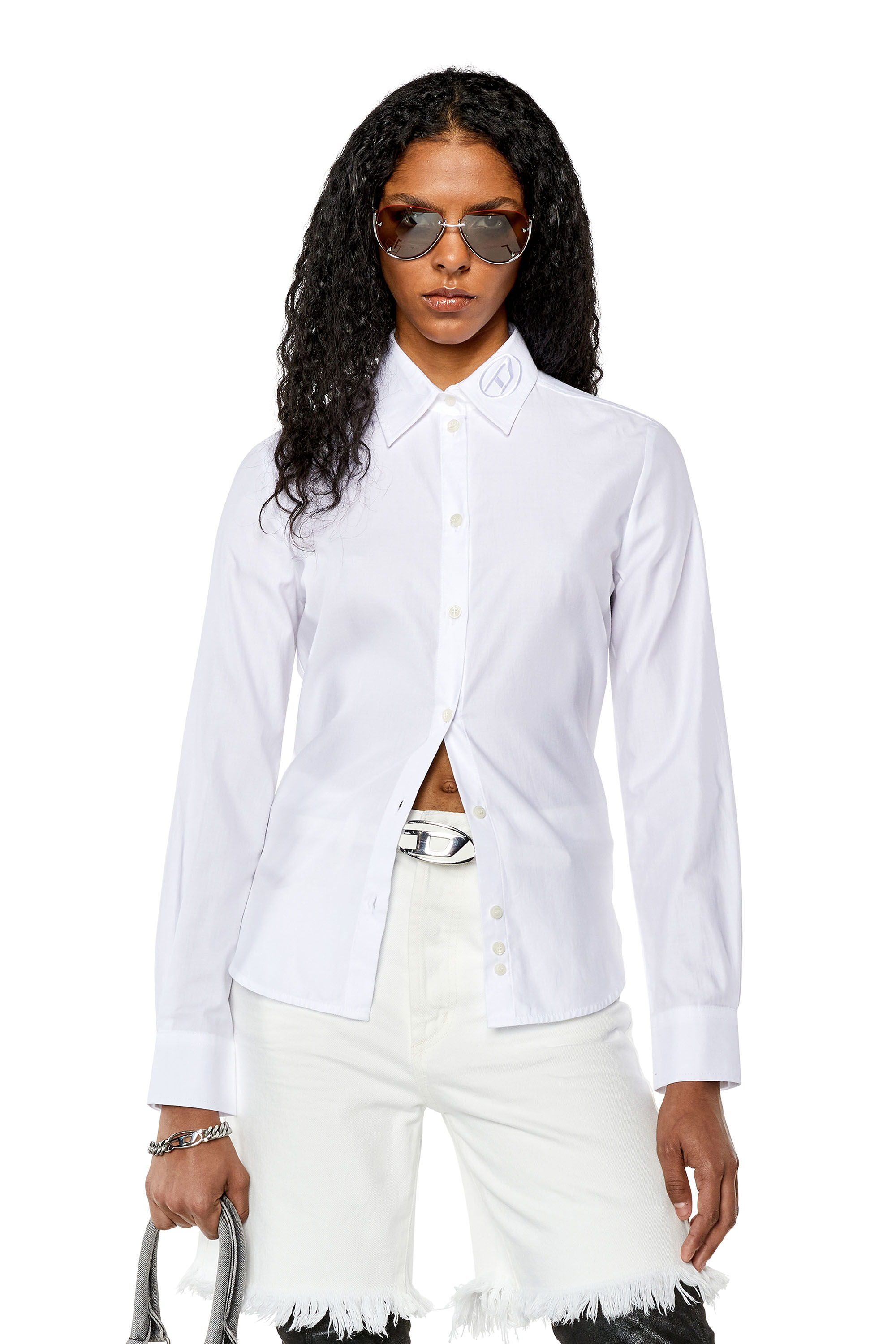 Diesel - C-GIS, Female's Poplin shirt with tonal D embroidery in White - 3