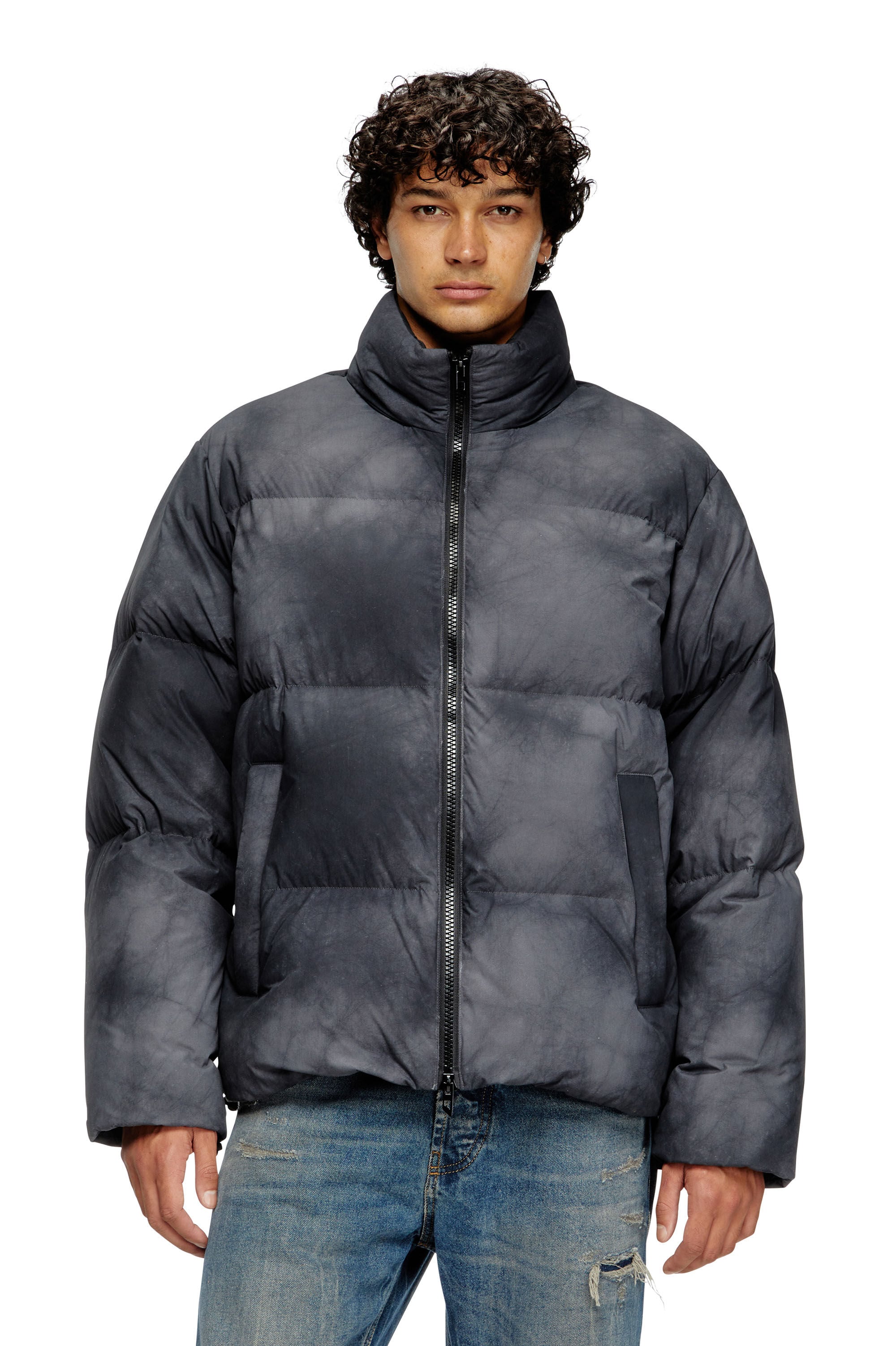 Men's Hooded down jacket in patchy nylon | Black | Diesel US