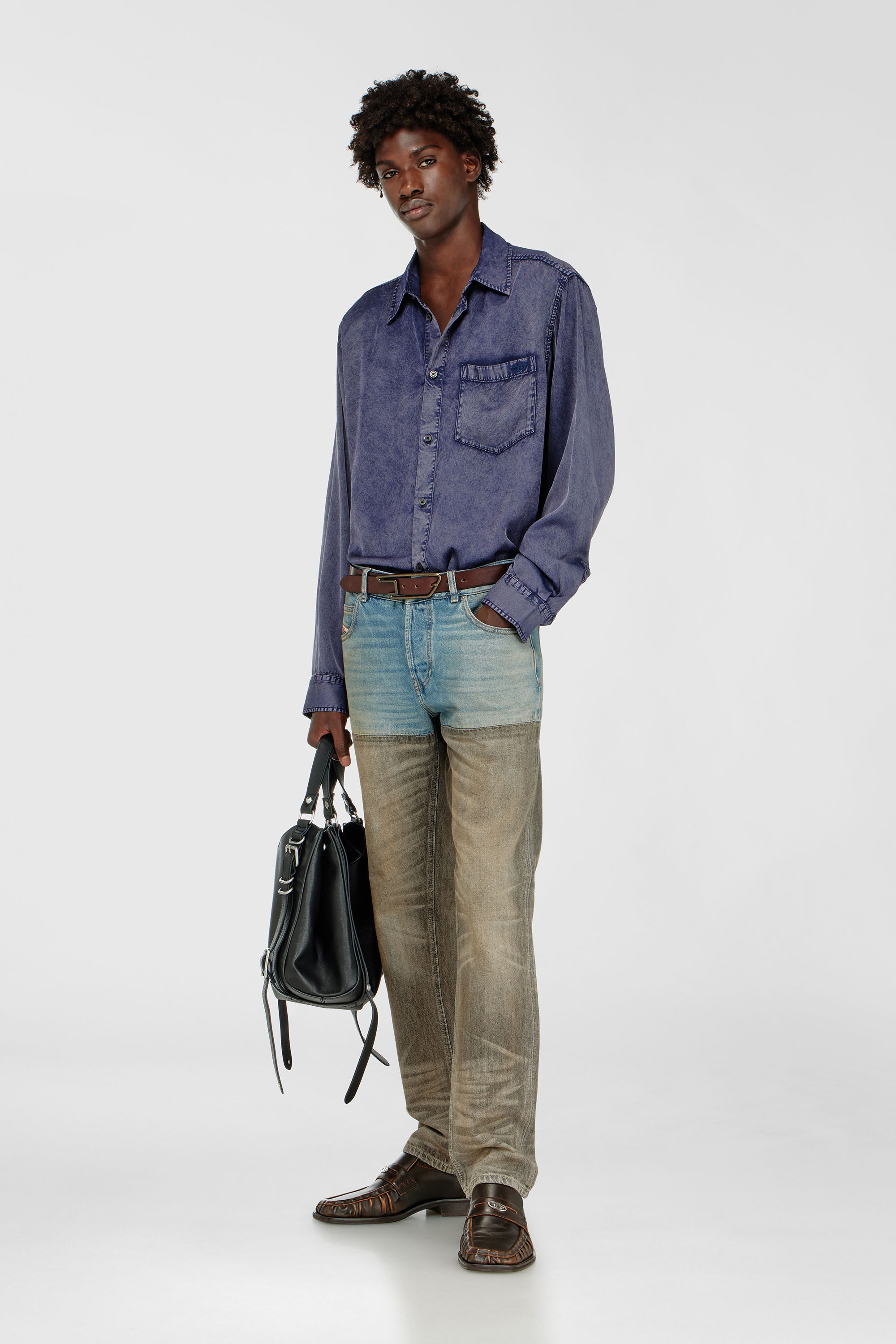 Diesel - S-SIMPLY-NIBC, Man's Fluid shirt in denim-effect viscose in null - 1