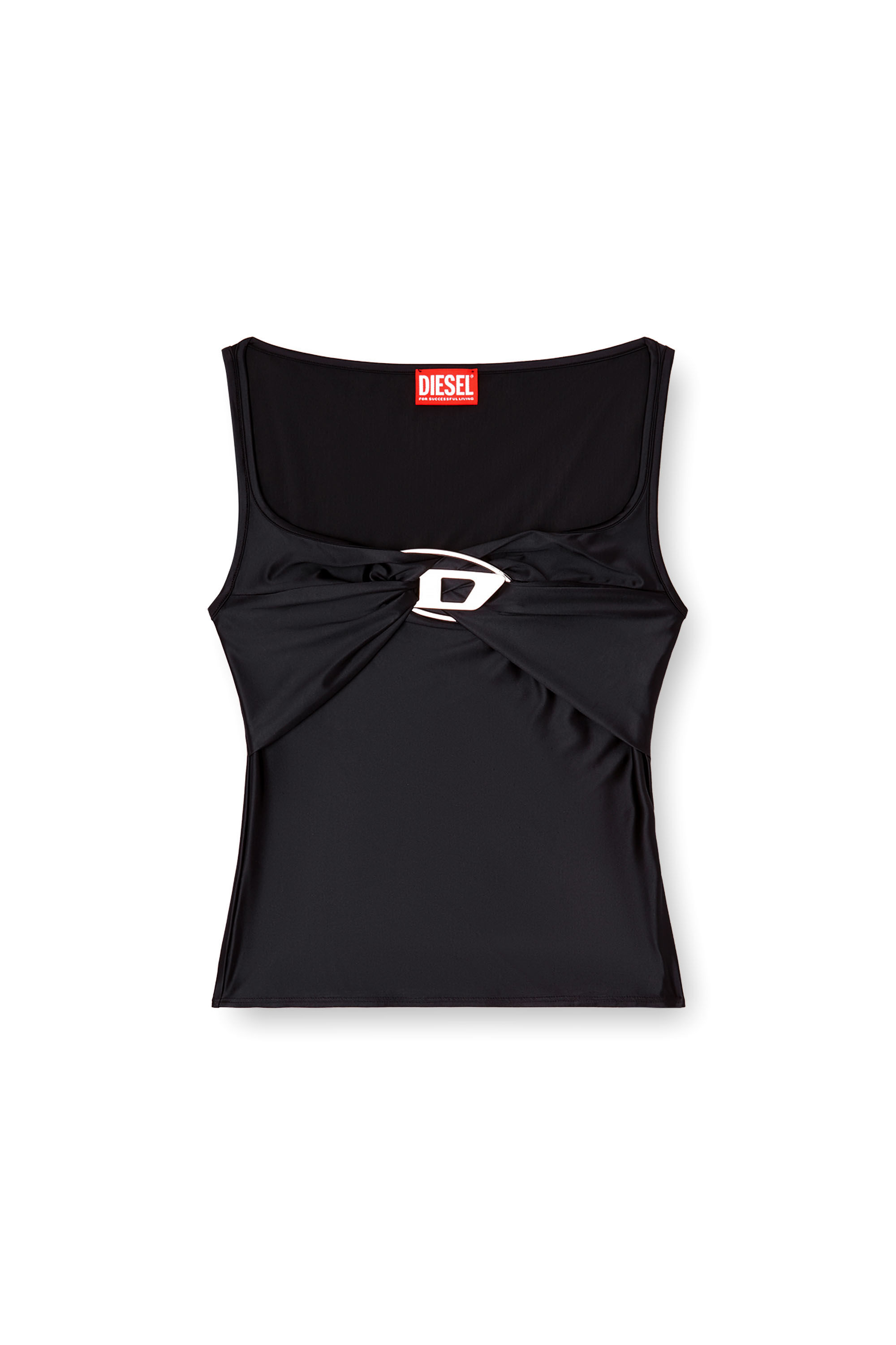 Diesel - T-AMAI, Female's Nylon jersey top with ruching in Black - 2