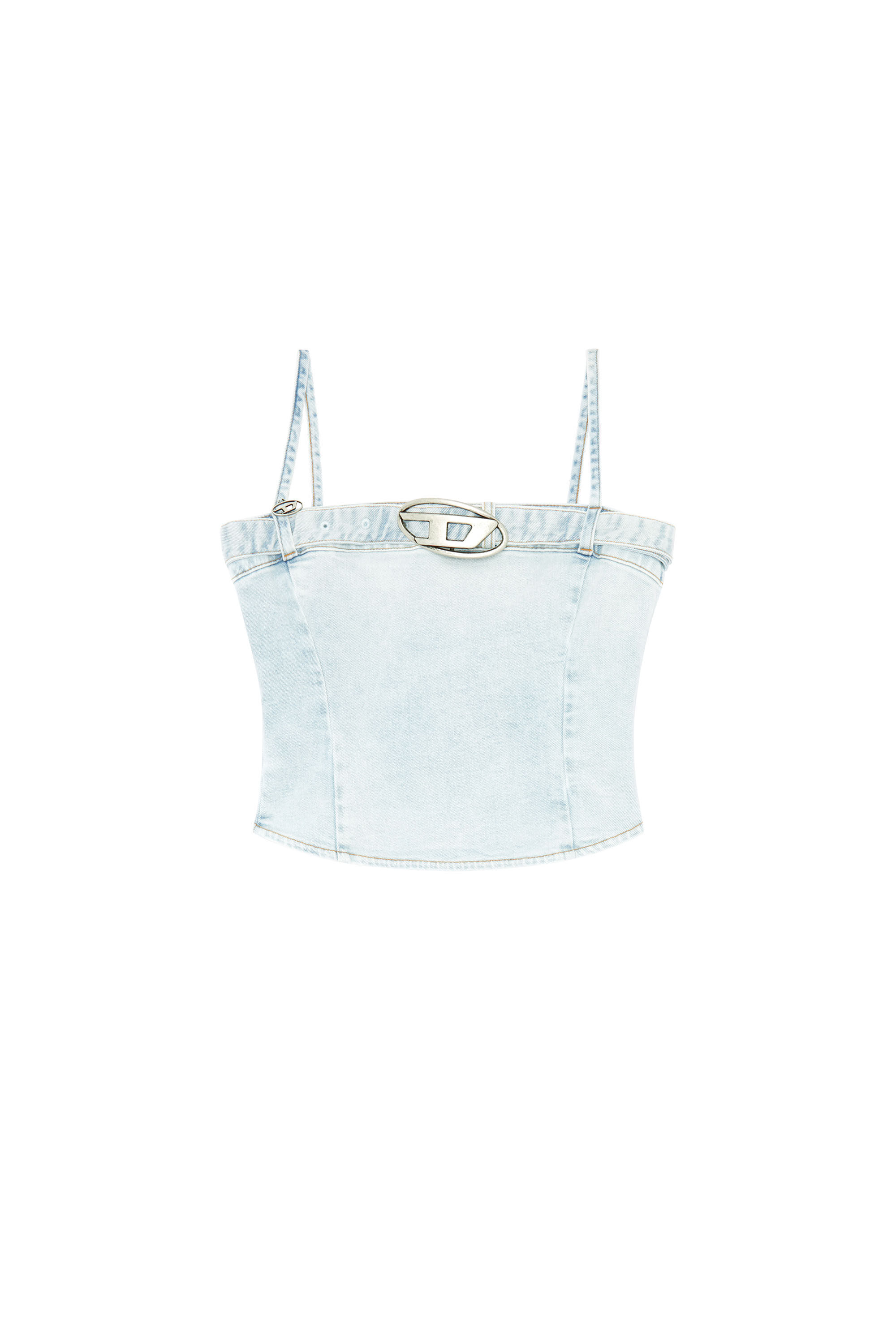 Diesel - DE-LUCY-S, Top cropped en denim avec ceinture à logo Femme in Bleu - 2